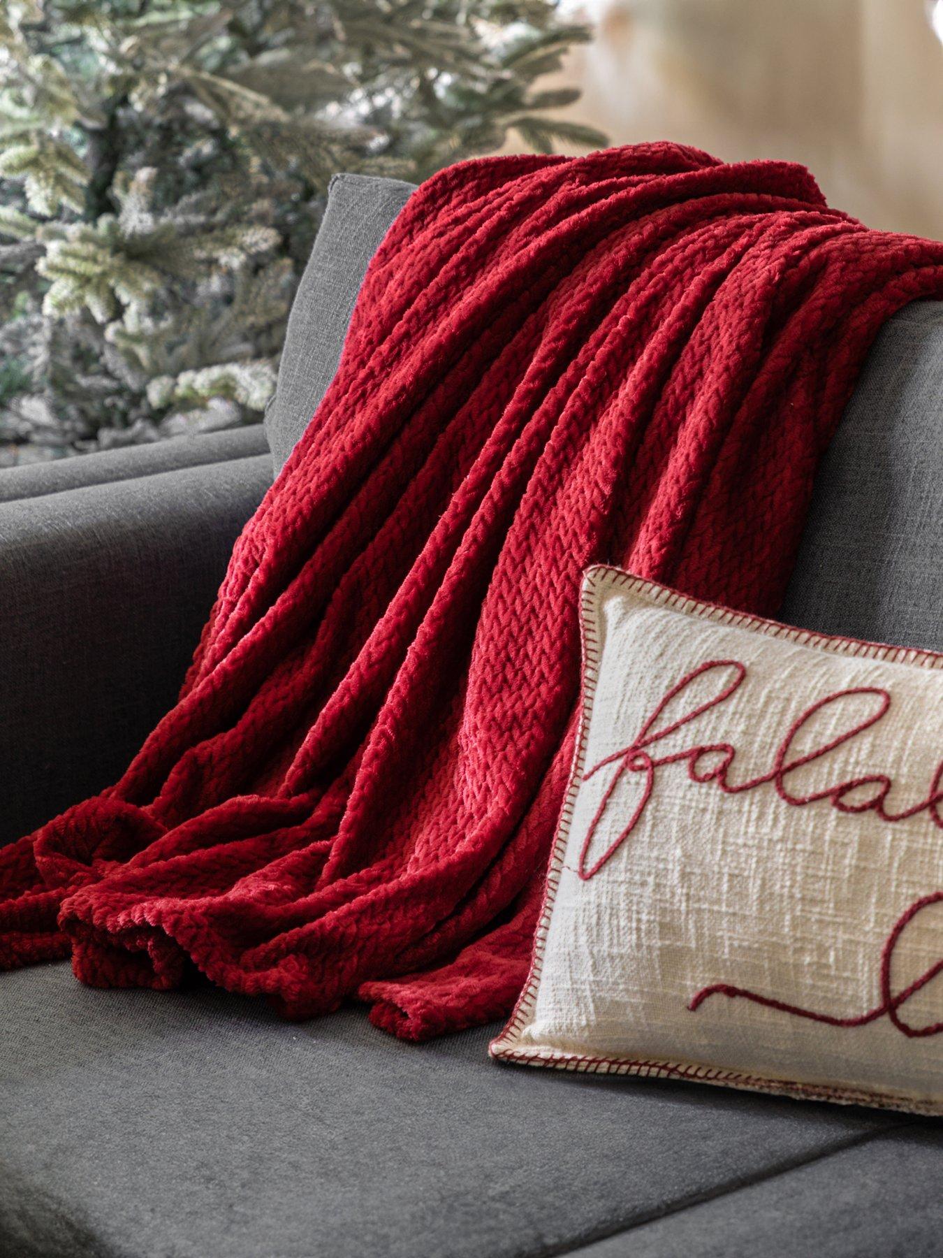 Gallery Direct Woodland Chevron Embossed Throw Red 1300x1700mm