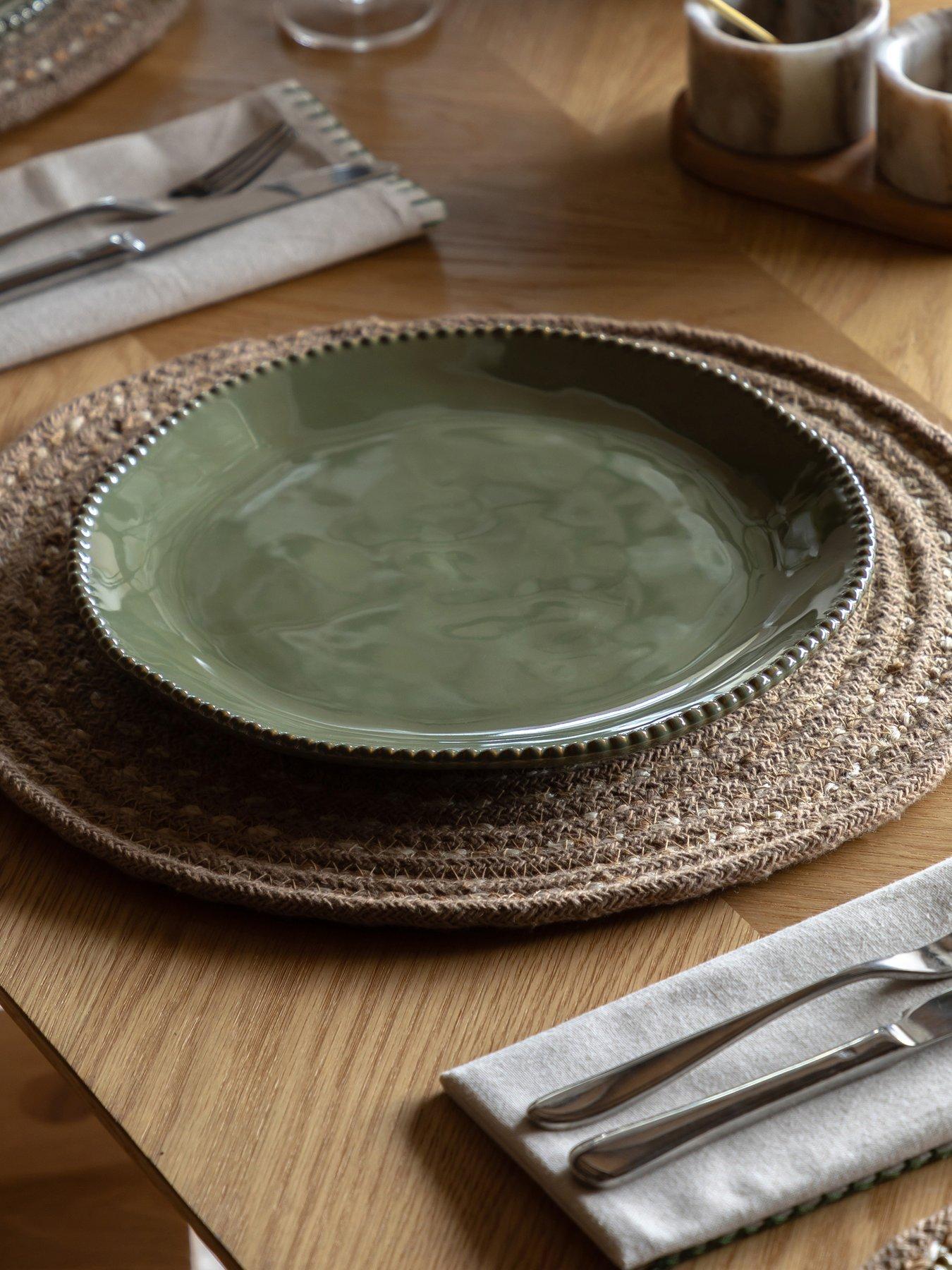 undefined Beaded Dinner Plate Olive Green Pk4