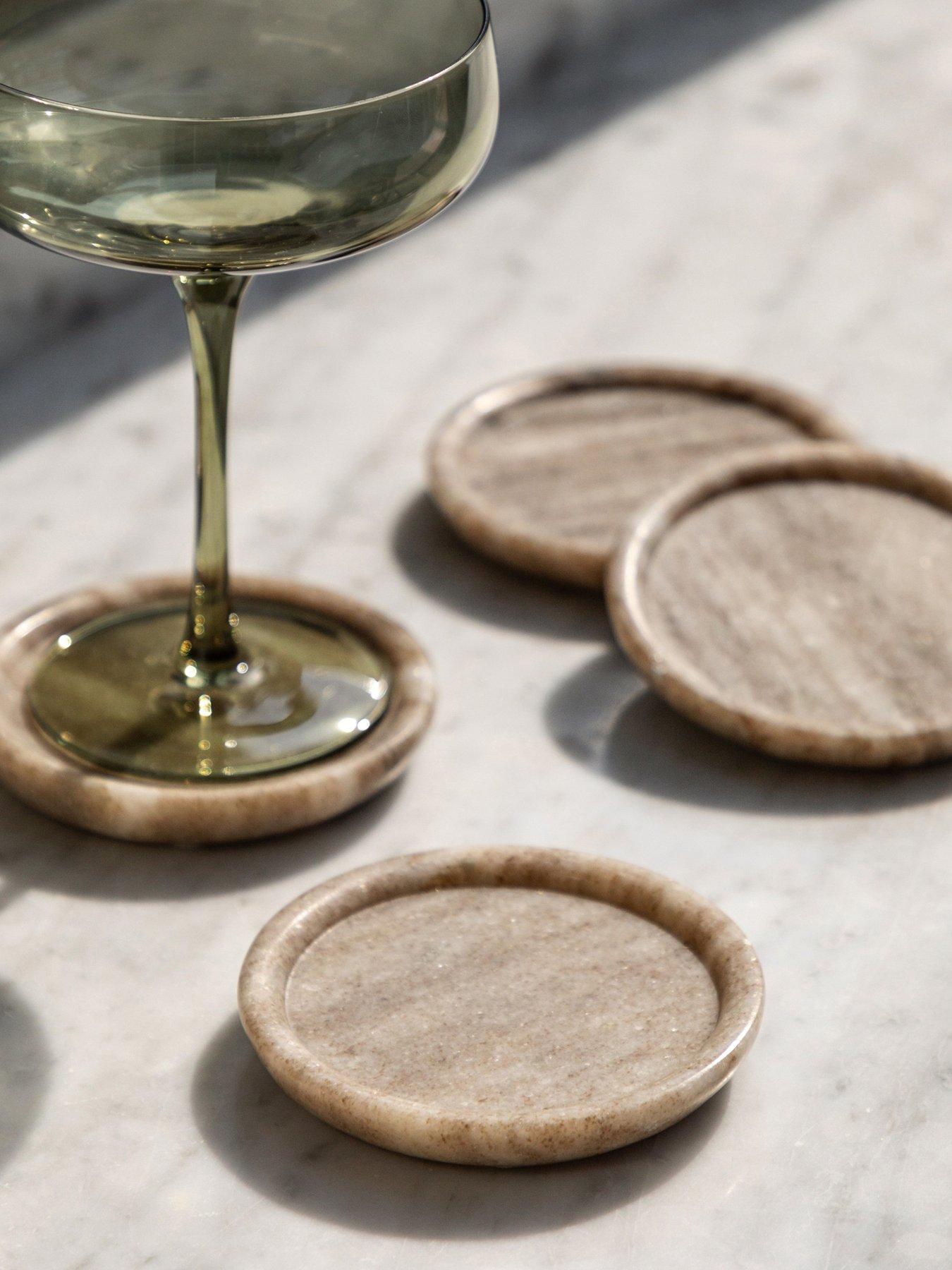Gallery Direct Beige Marble Rounded Coasters Set/4