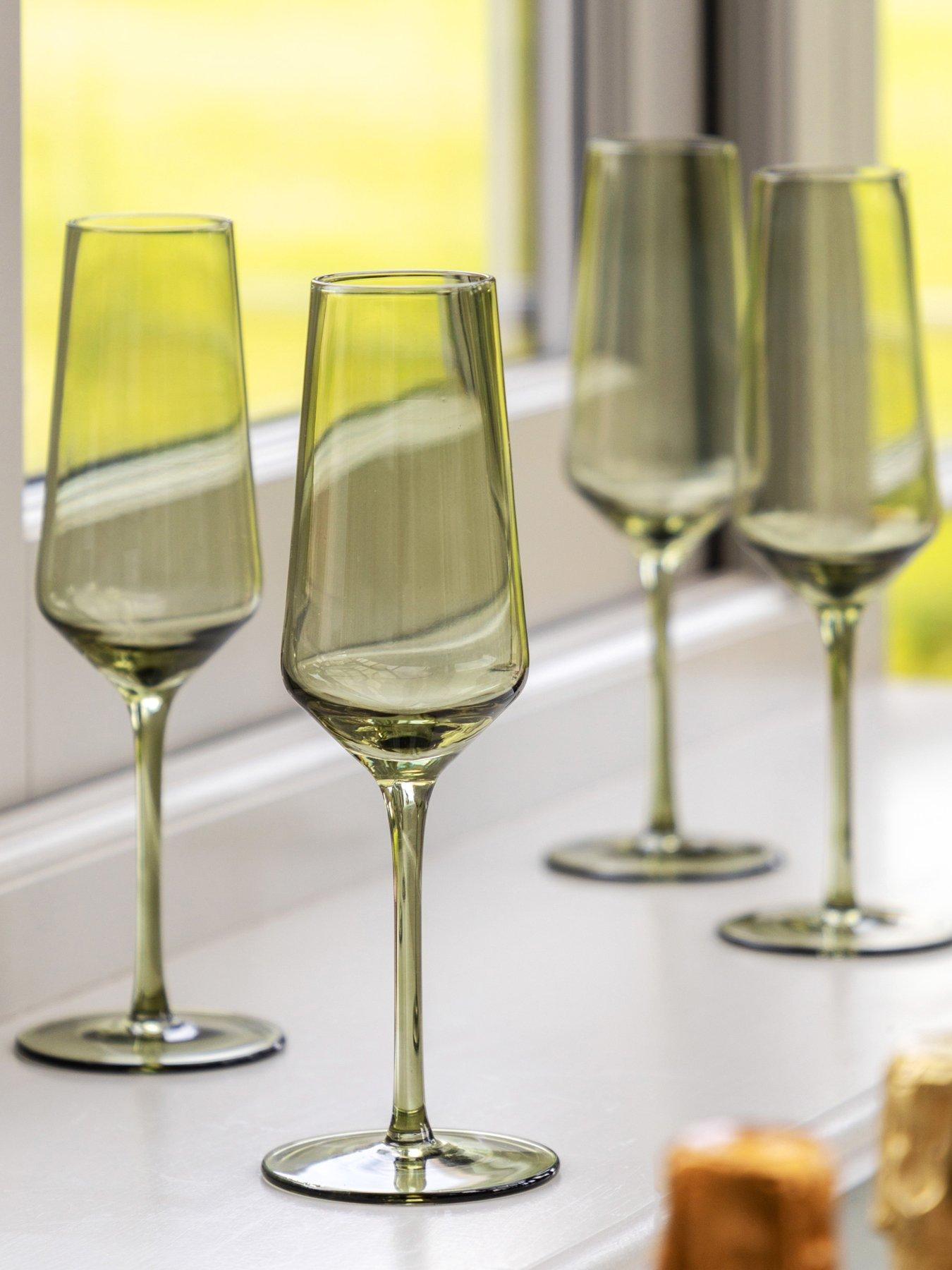Gallery Direct Flute Glass Green Pk4