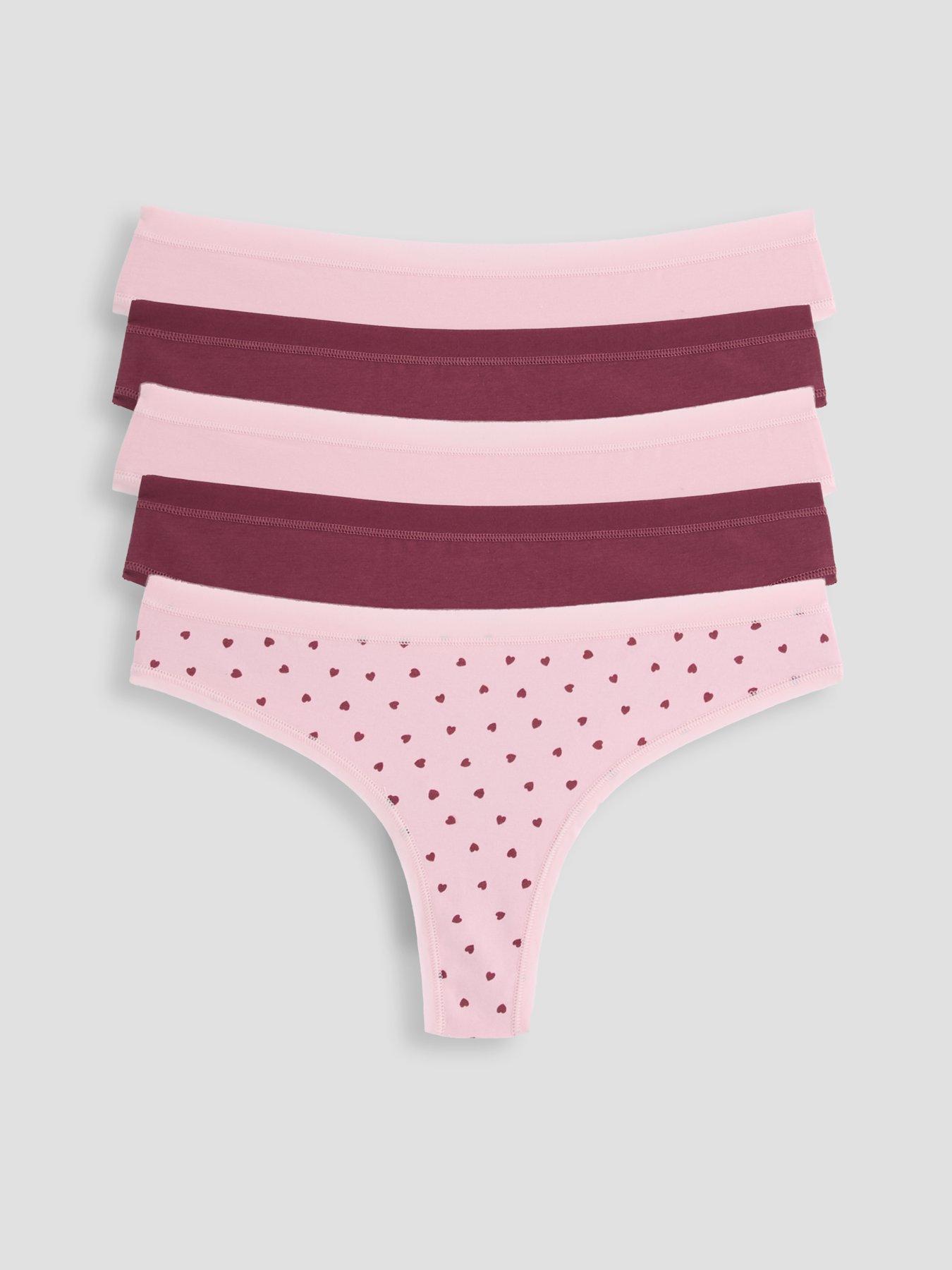 Image 1 of 6 of The Very Collection 5pk Cotton Plain And Printed Thongs Hearts