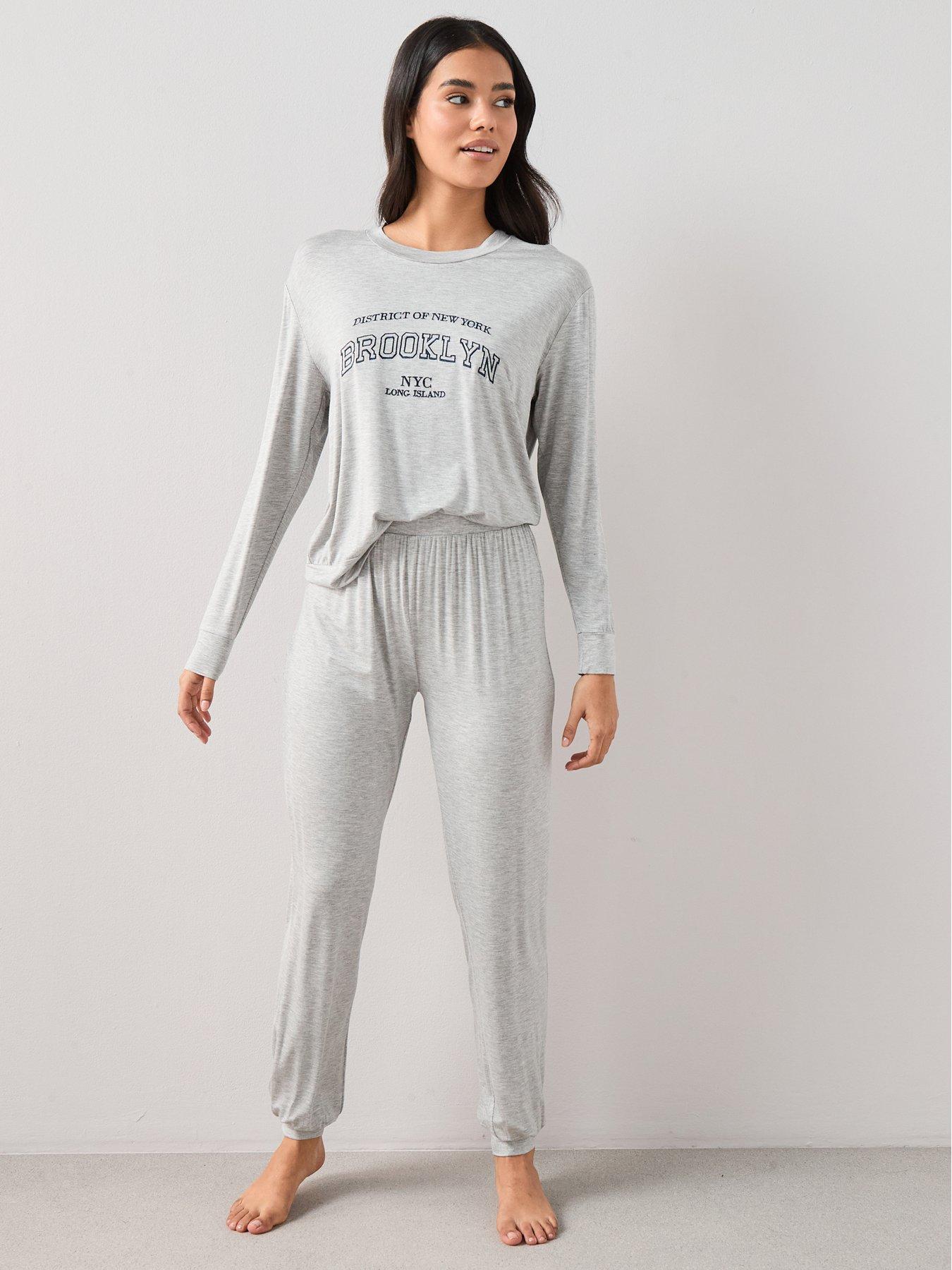The Very Collection Embroidered Slogan Long Sleeve Top And Jogger ...