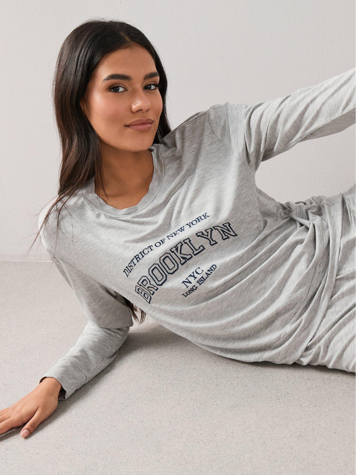 The Very Collection Embroidered Slogan Long Sleeve Top And Jogger ...