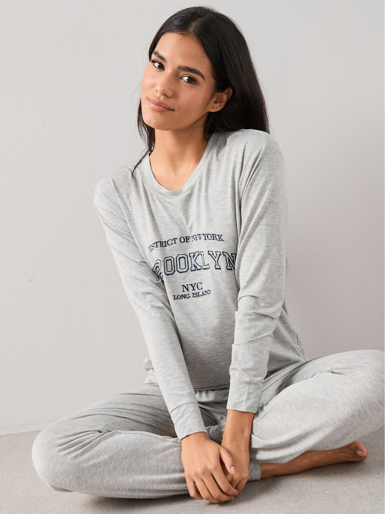 The Very Collection Embroidered Slogan Long Sleeve Top And Jogger ...