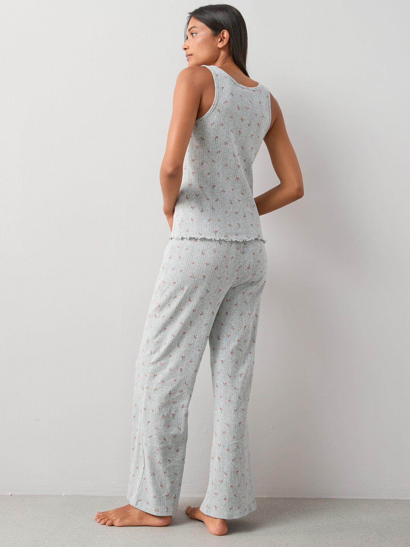 Image 2 of 7 of The Very Collection Pointelle Floral Vest And Wide Leg Pyjama Set - Grey