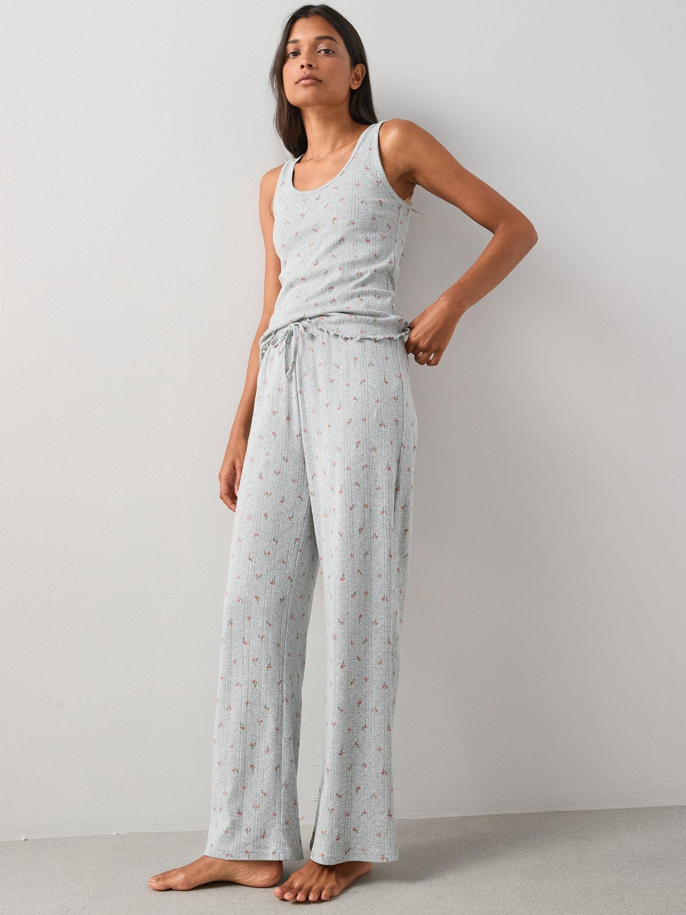 Image 6 of 7 of The Very Collection Pointelle Floral Vest And Wide Leg Pyjama Set - Grey