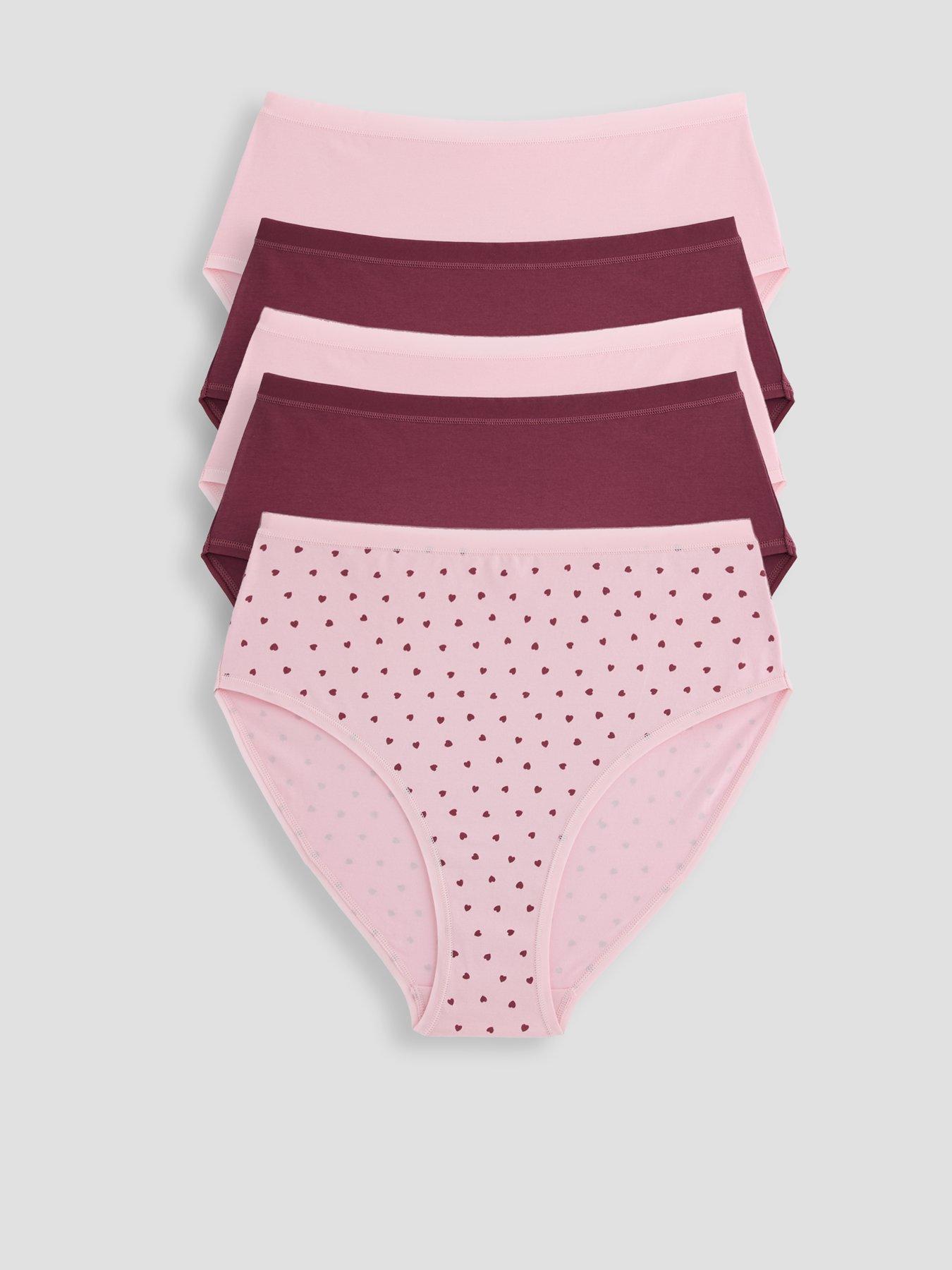 The Very Collection 5 Pack Cotton Plain And Printed High Leg Briefs Hearts - Pink