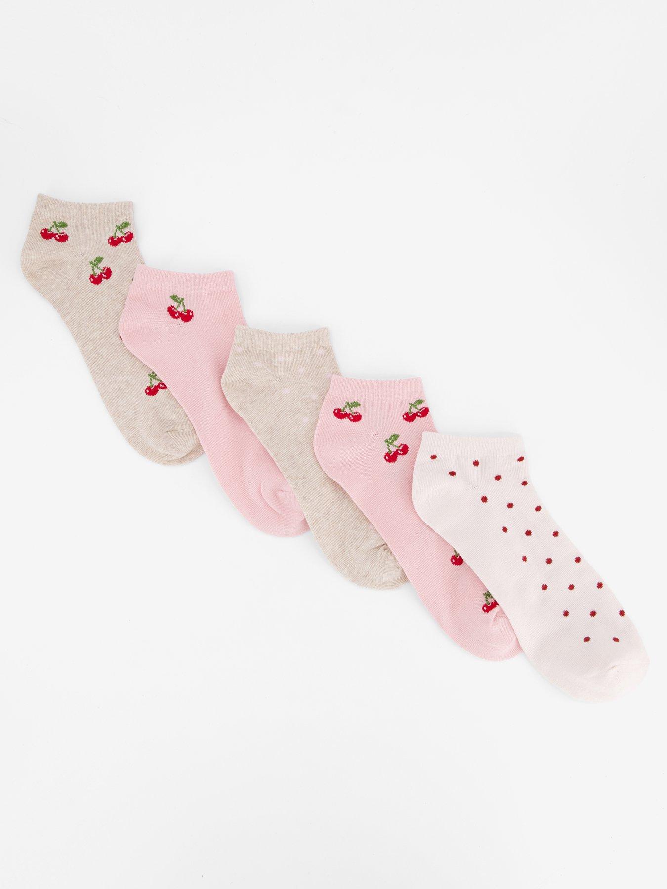 Image 1 of 3 of The Very Collection 5 Pack Cherry And Spots Trainer Socks - Pink