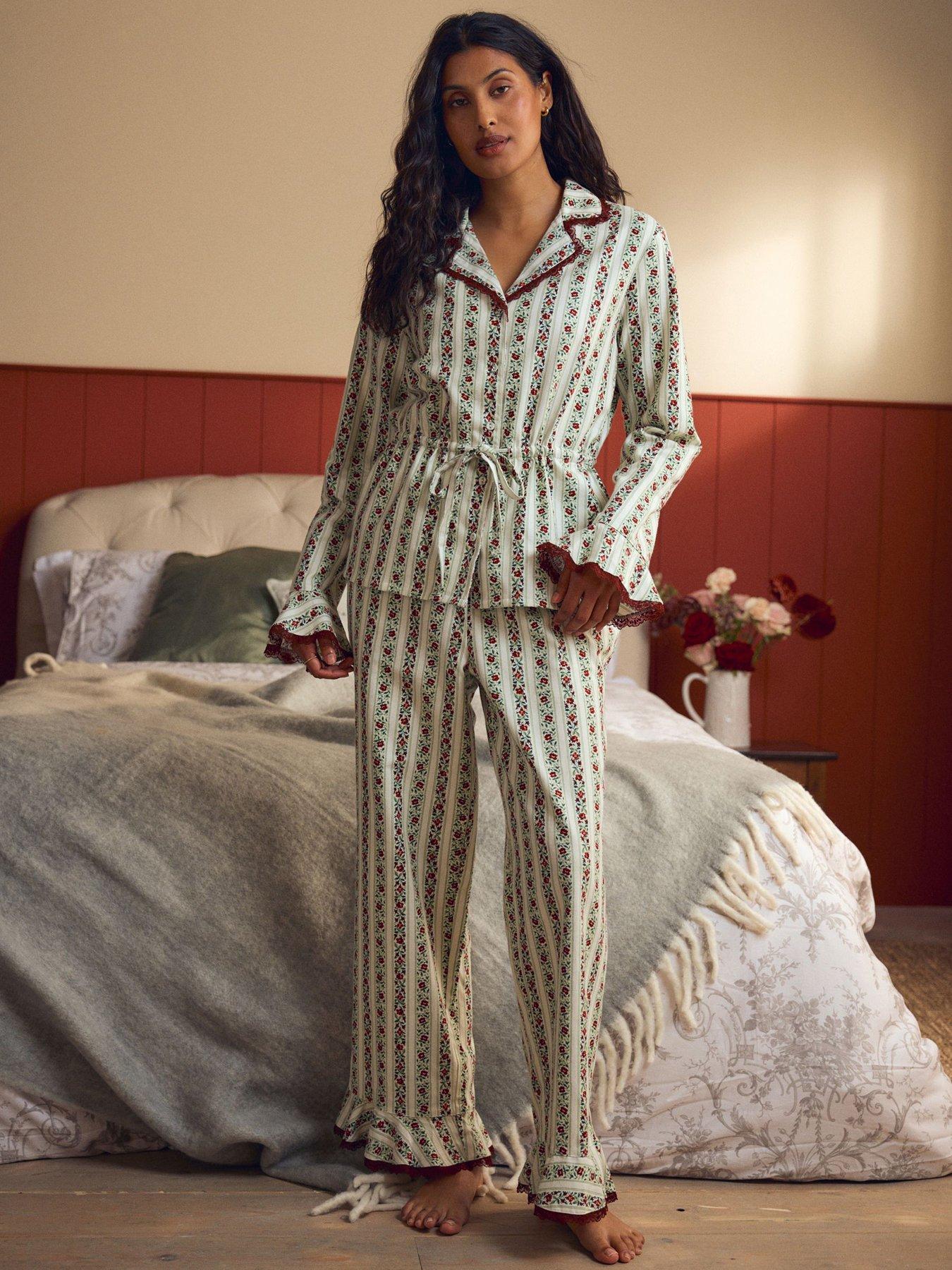 Image 1 of 6 of Laura Ashley Christmas Rose Button Through Pyjamas - Multi