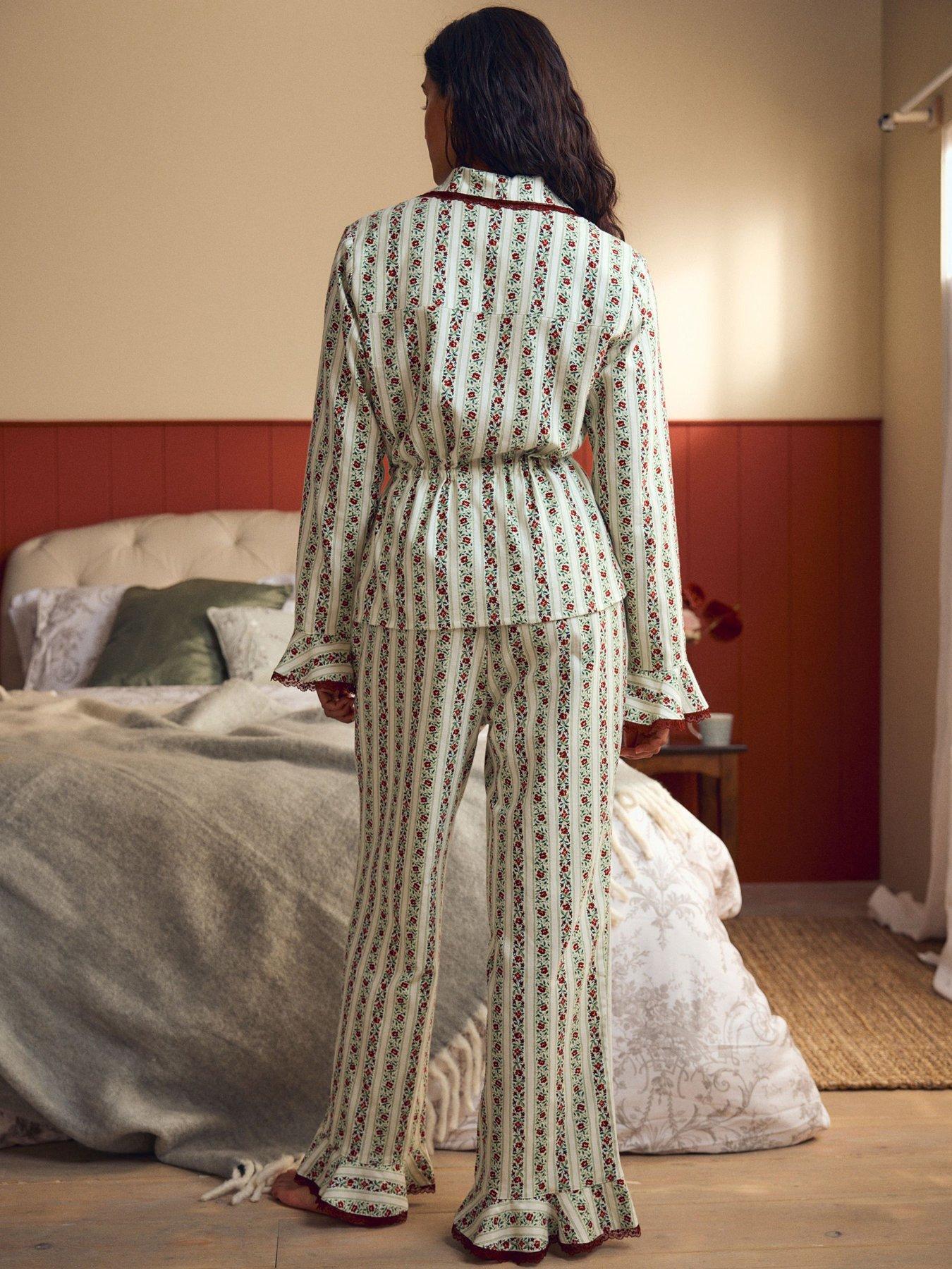 Image 2 of 6 of Laura Ashley Christmas Rose Button Through Pyjamas - Multi