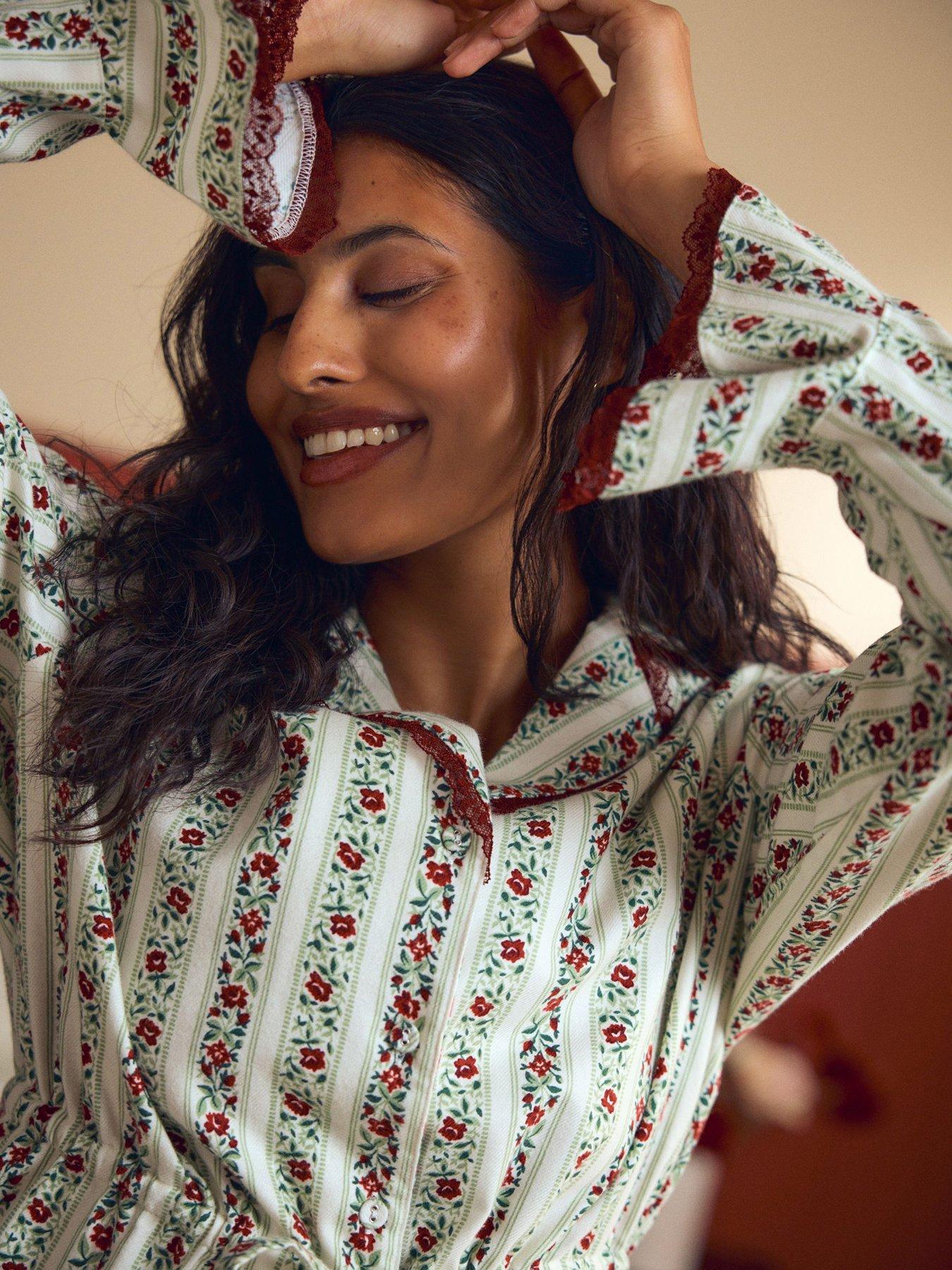 Image 5 of 6 of Laura Ashley Christmas Rose Button Through Pyjamas - Multi