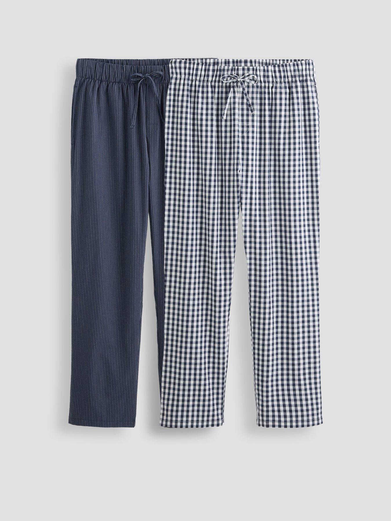 The Very Collection 2 Pack Pure Cotton Stripe  &  Check Pyjama Bottoms - Navy