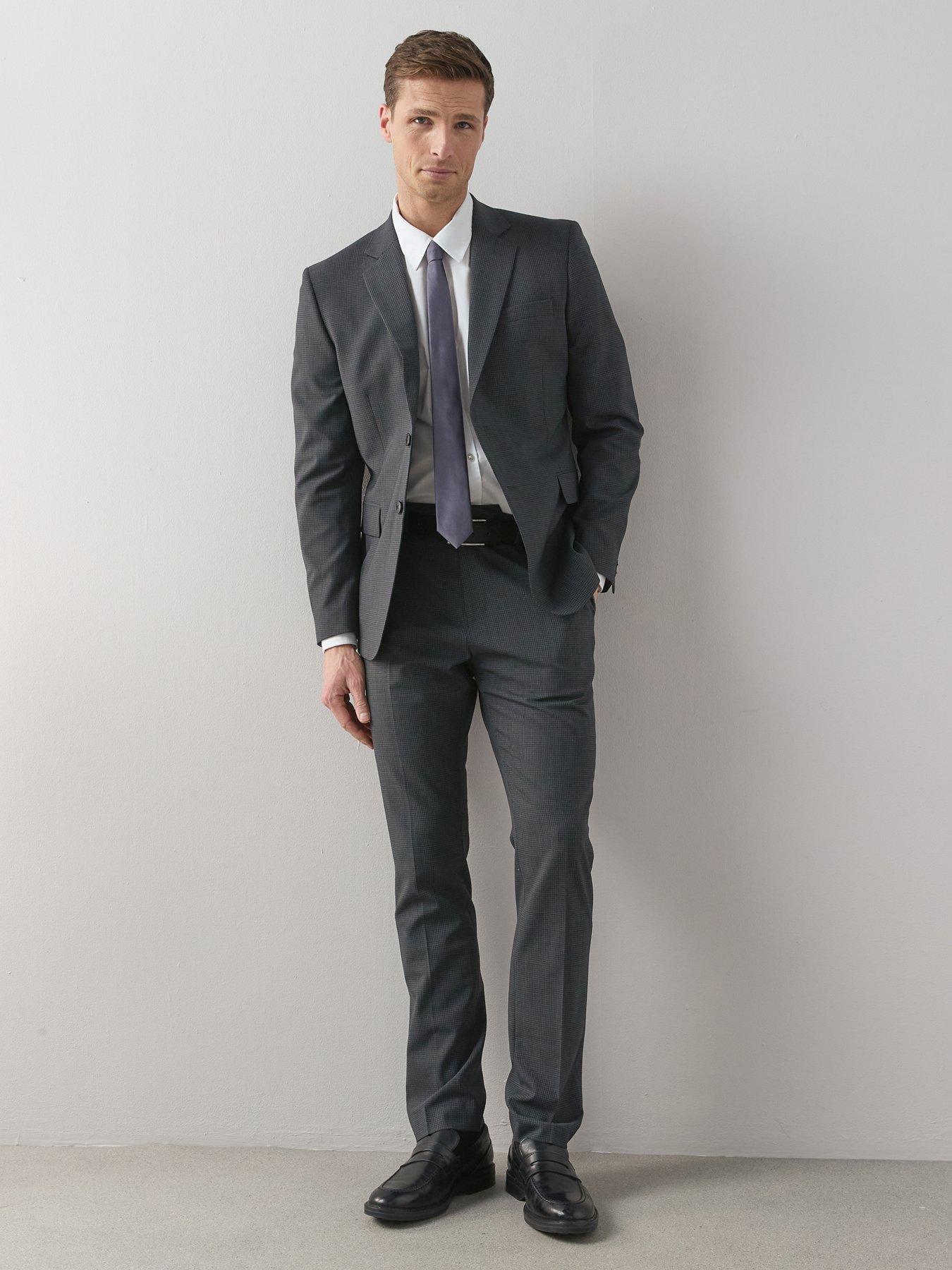 The Very Collection Wool Blend Micro Check Suit Trouser - Charcoal