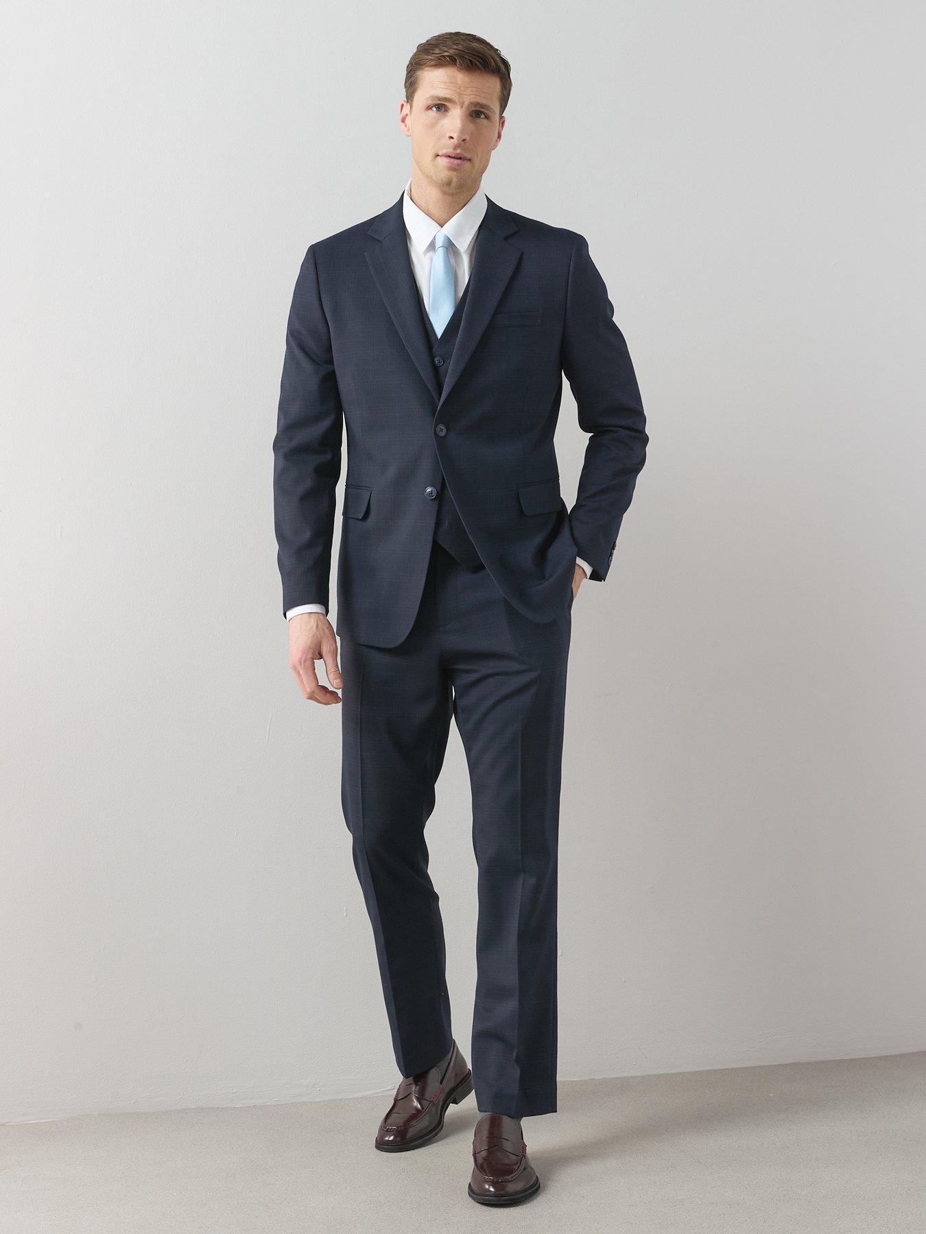 Image 1 of 6 of The Very Collection Wool Blend Checked Suit Trouser - Navy
