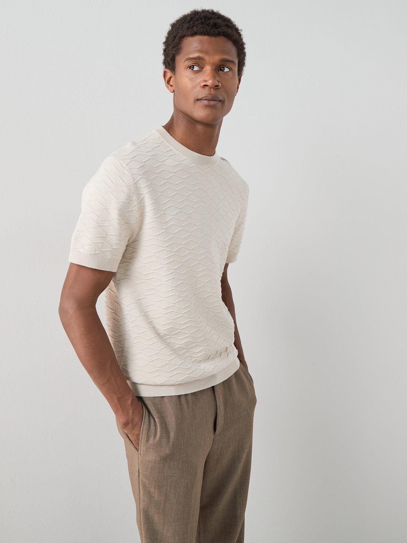 The Very Collection Cotton Rich Short Sleeve Textured Knitted Tee - Beige