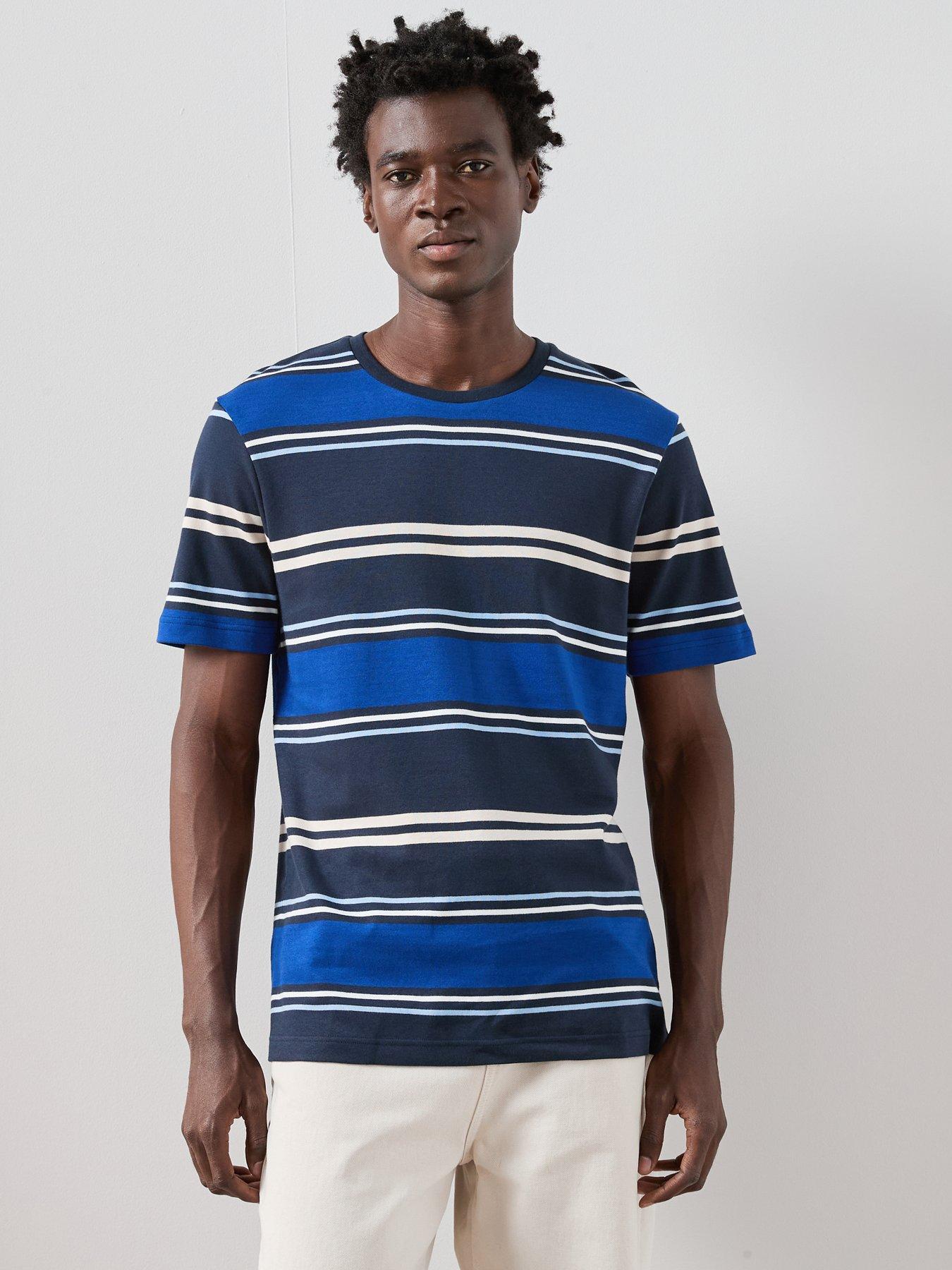 The Very Collection: Pure Cotton Yarn Dyed Striped T-Shirt - Navy