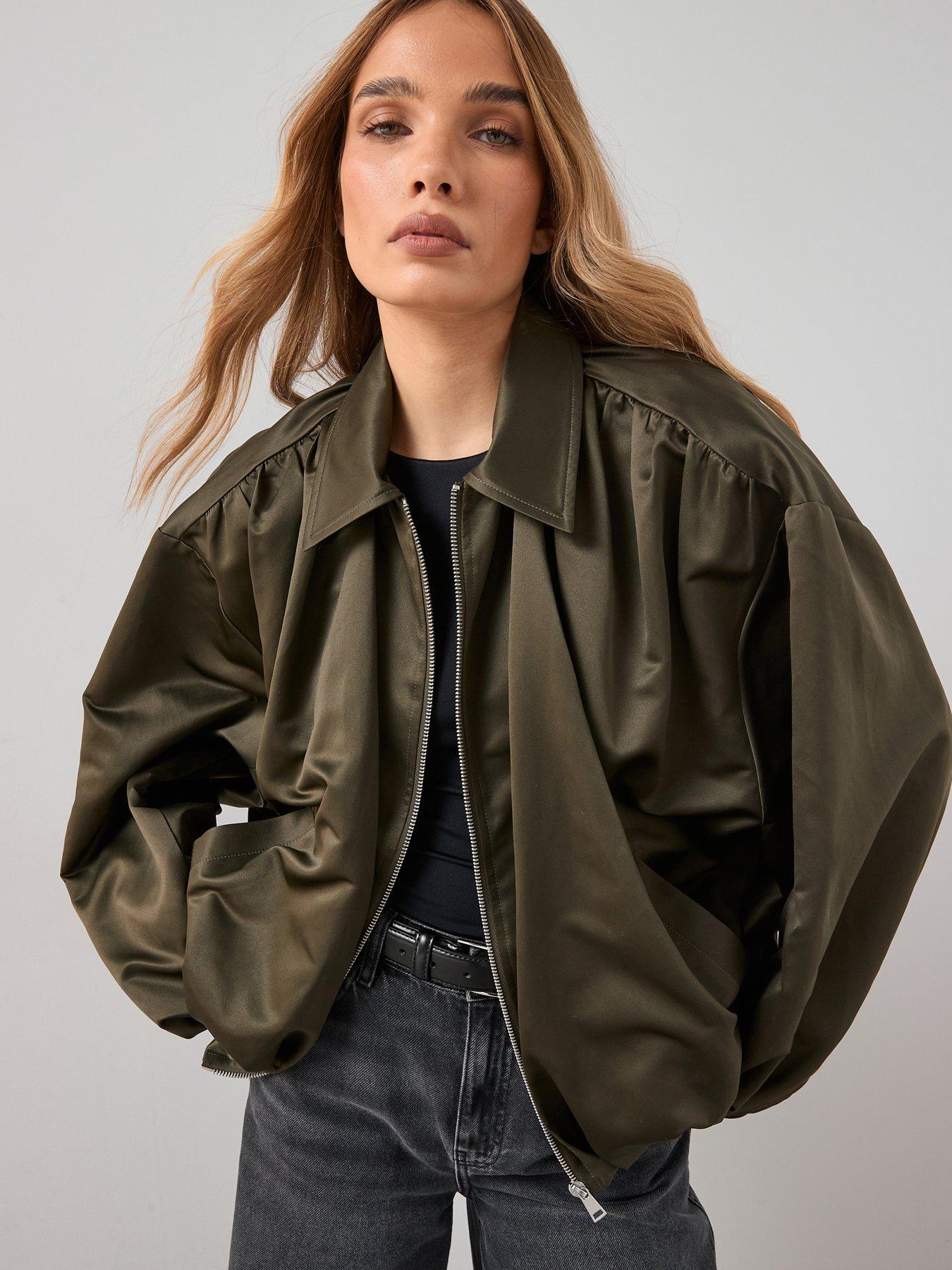 Image 1 of 6 of The Very Collection Soft Volume Bubble Hem Jacket &nbsp;- Khaki