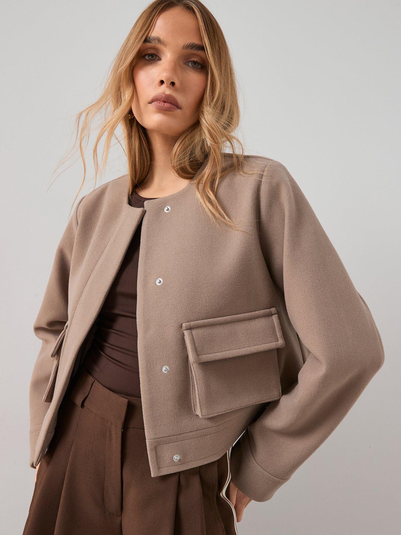 Image 1 of 6 of The Very Collection Faux Wool Collarless Jacket - Beige