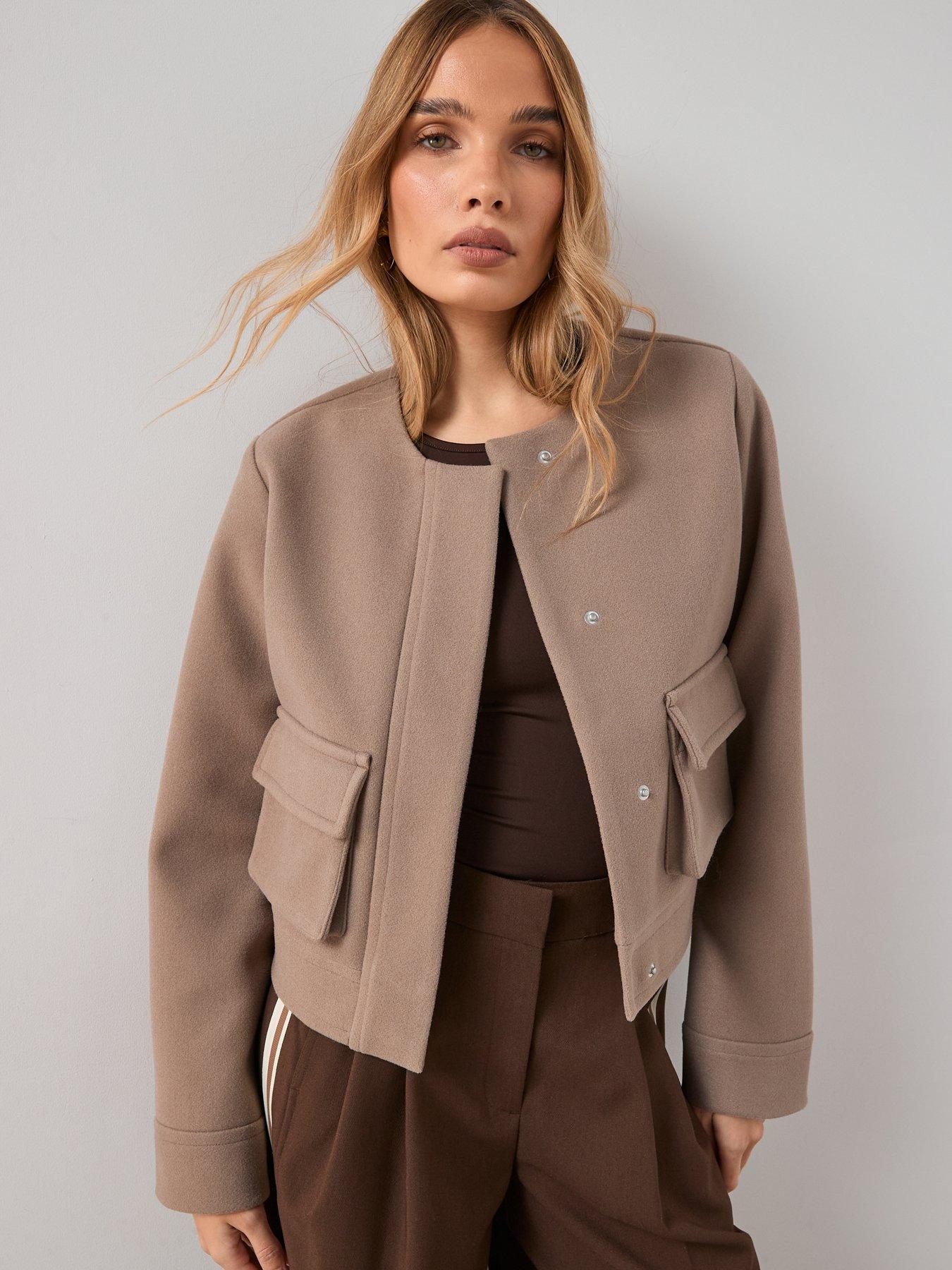 Image 5 of 6 of The Very Collection Faux Wool Collarless Jacket - Beige