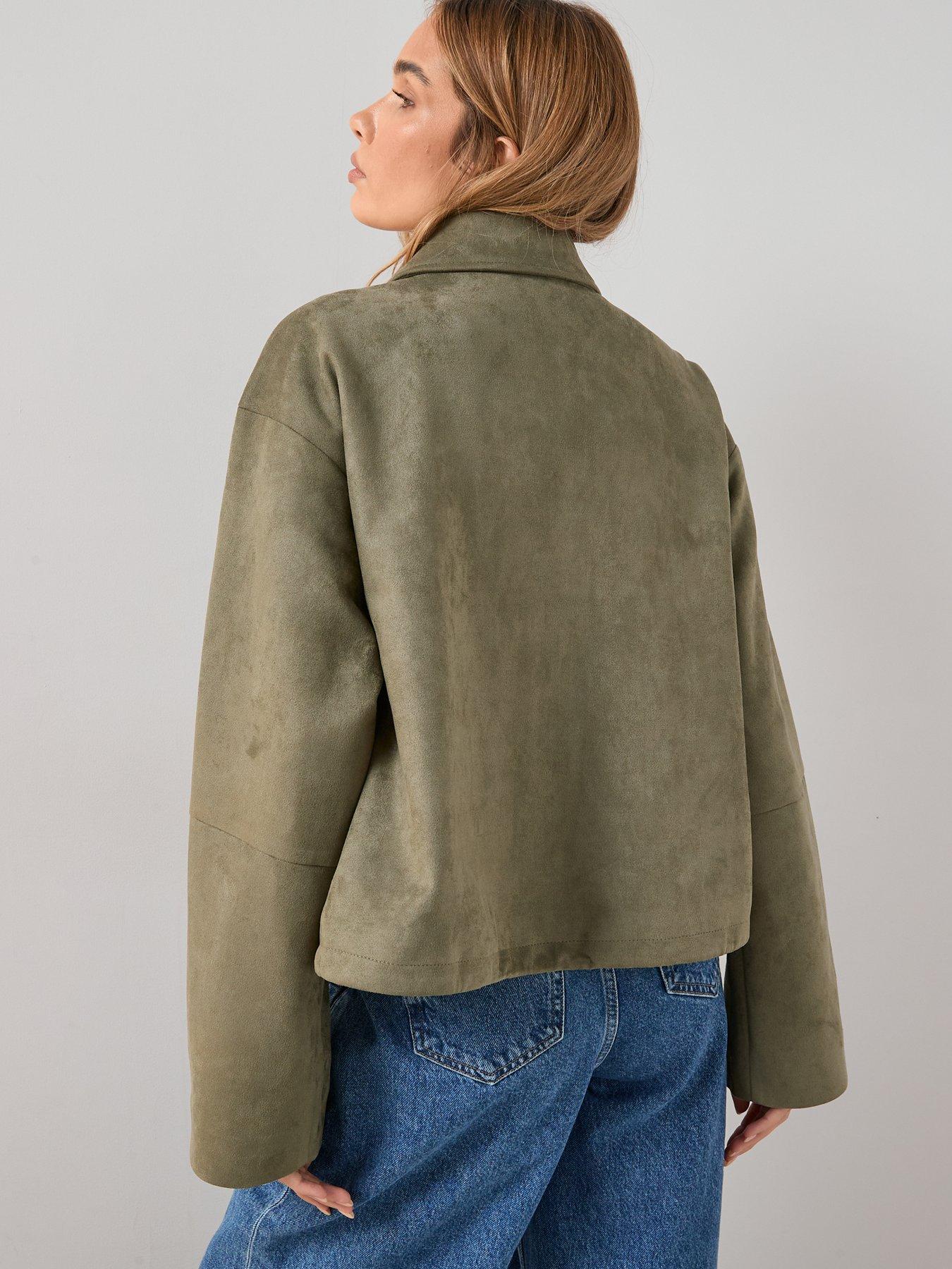 Image 2 of 6 of The Very Collection Faux Suede Adjustable Hem Jacket - Khaki