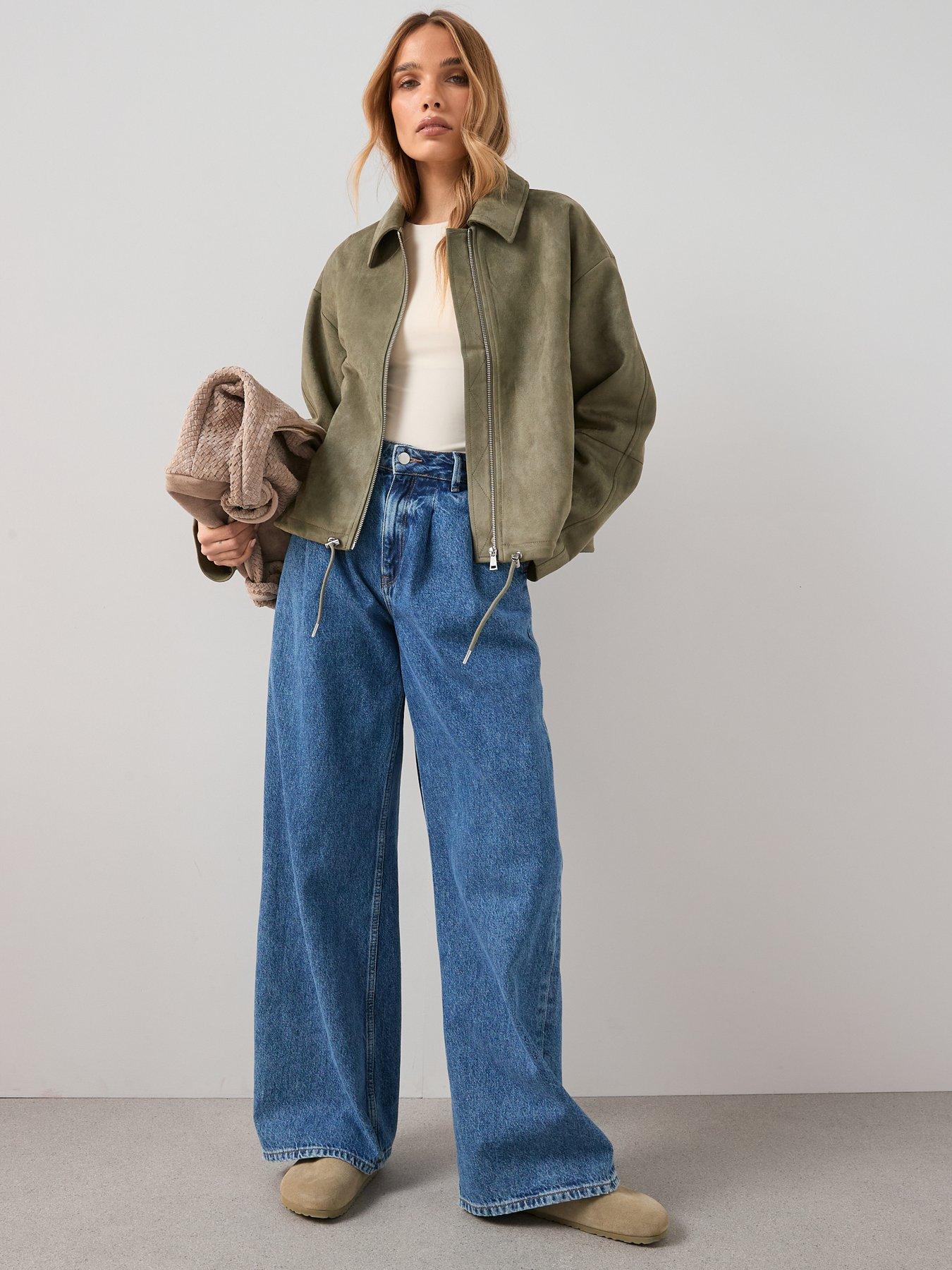 Image 3 of 6 of The Very Collection Faux Suede Adjustable Hem Jacket - Khaki