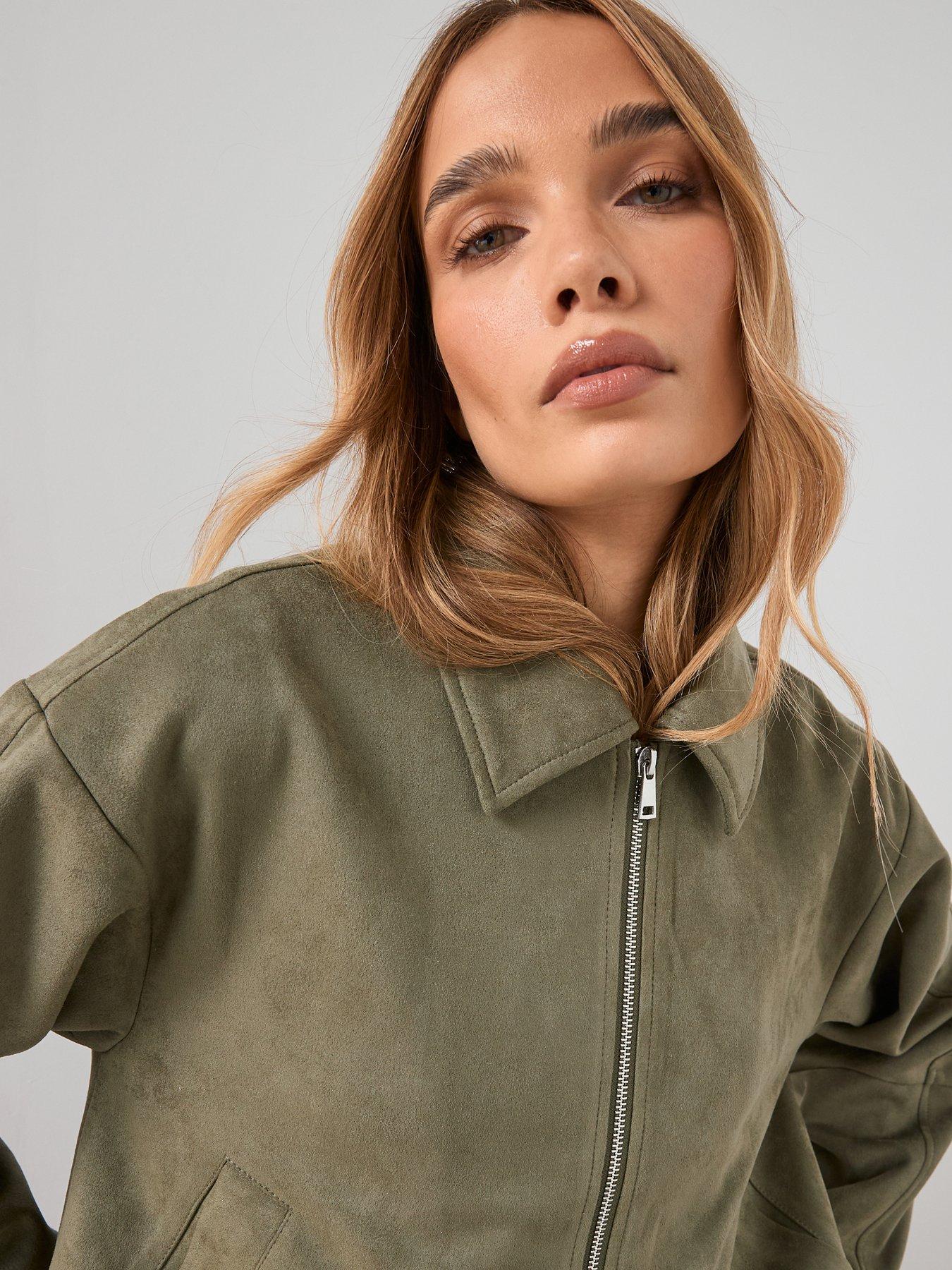 Image 5 of 6 of The Very Collection Faux Suede Adjustable Hem Jacket - Khaki