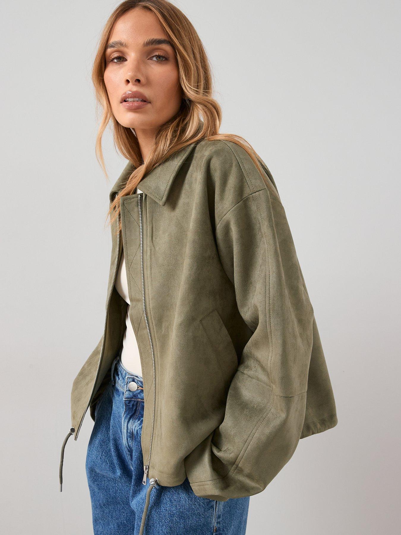 Image 6 of 6 of The Very Collection Faux Suede Adjustable Hem Jacket - Khaki