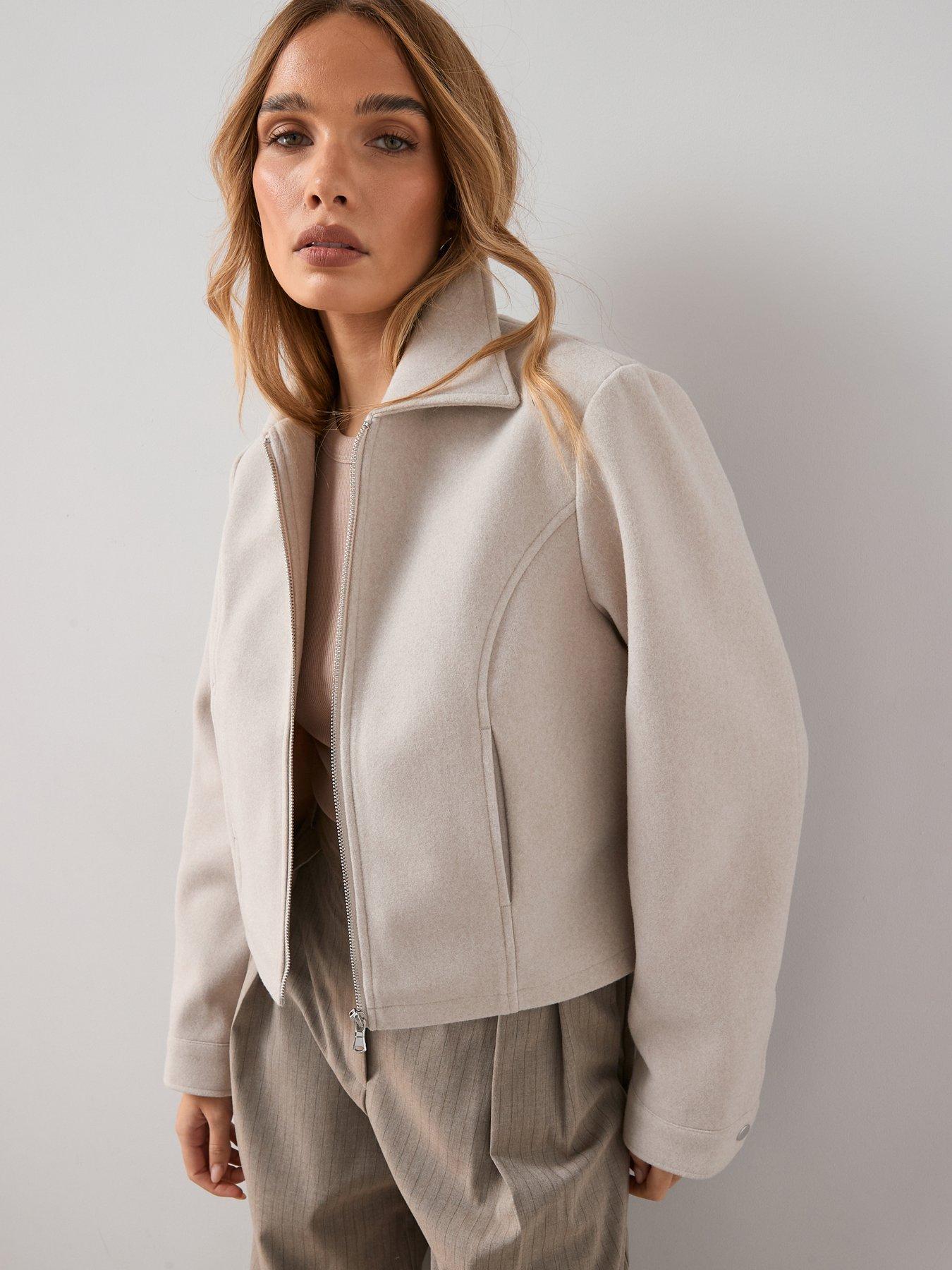 The Very Collection Faux Wool Bomber Jacket - Beige
