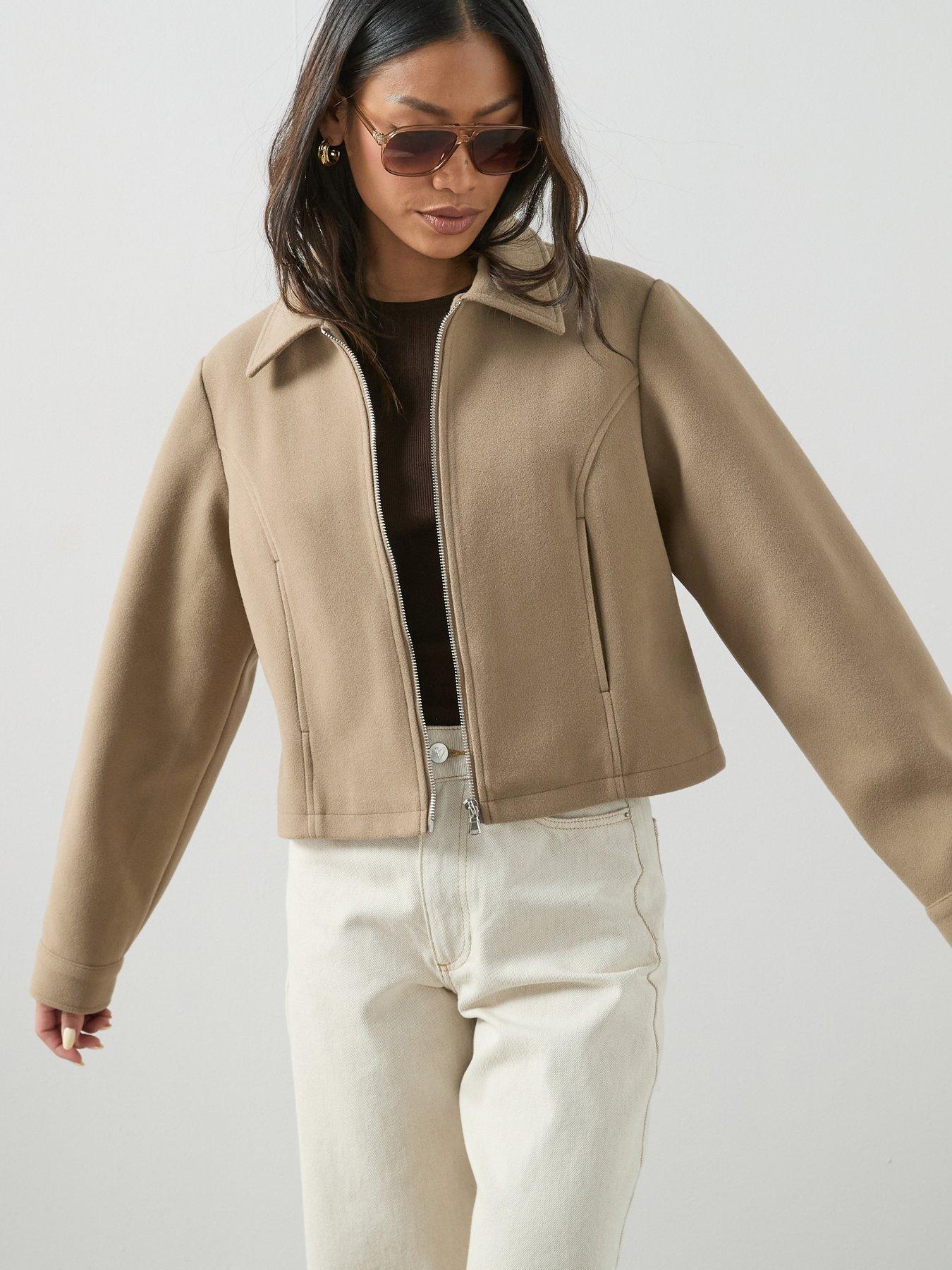The Very Collection Faux Wool Bomber Jacket - Light Brown