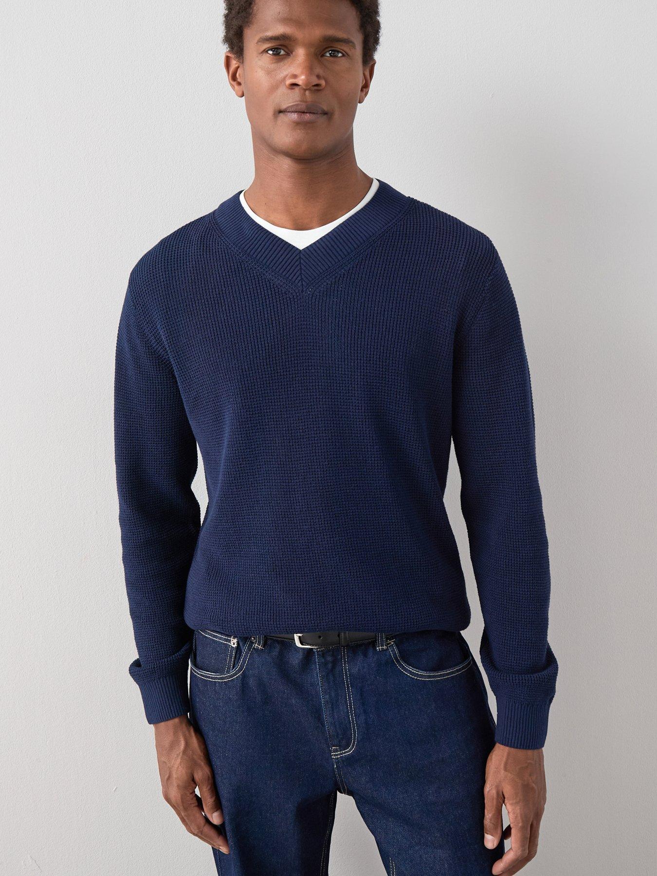 The Very Collection Wide Rib Knitted V-Neck Jumper - Navy | Very