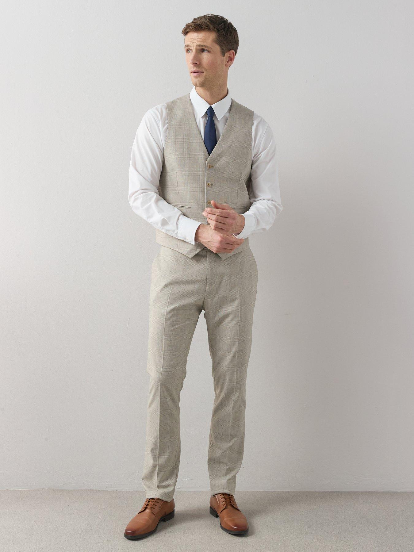 Image 3 of 6 of The Very Collection Checked Waistcoat - Stone