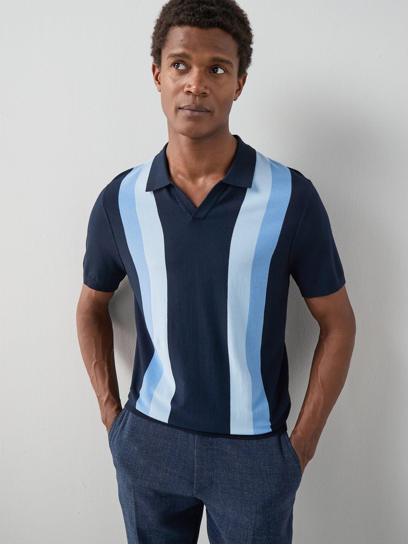 The Very Collection Knitted Trophy Neck Stripe Polo Shirt - Navy 