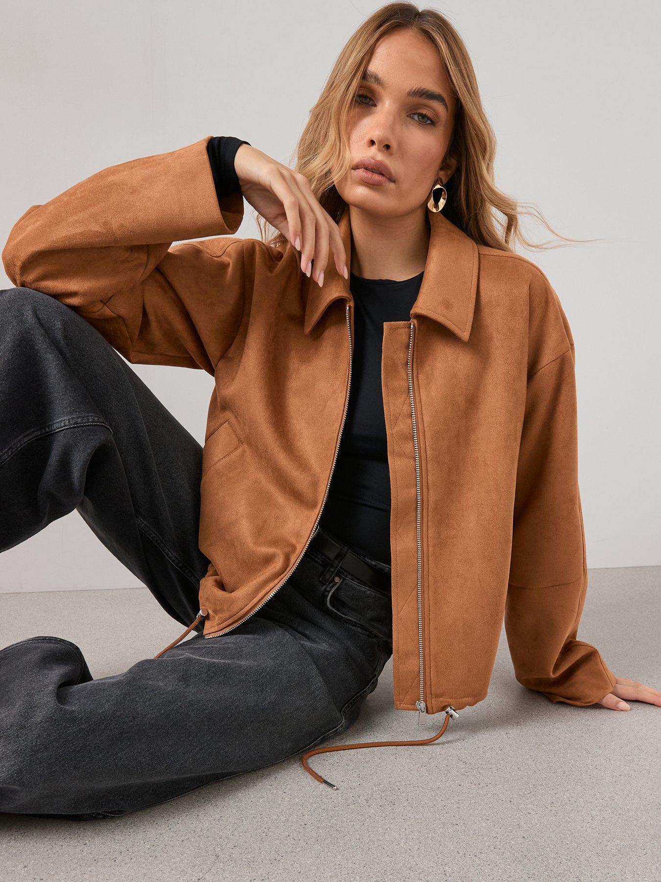 The Very Collection Faux Suede Adjustable Hem Jacket - Brown