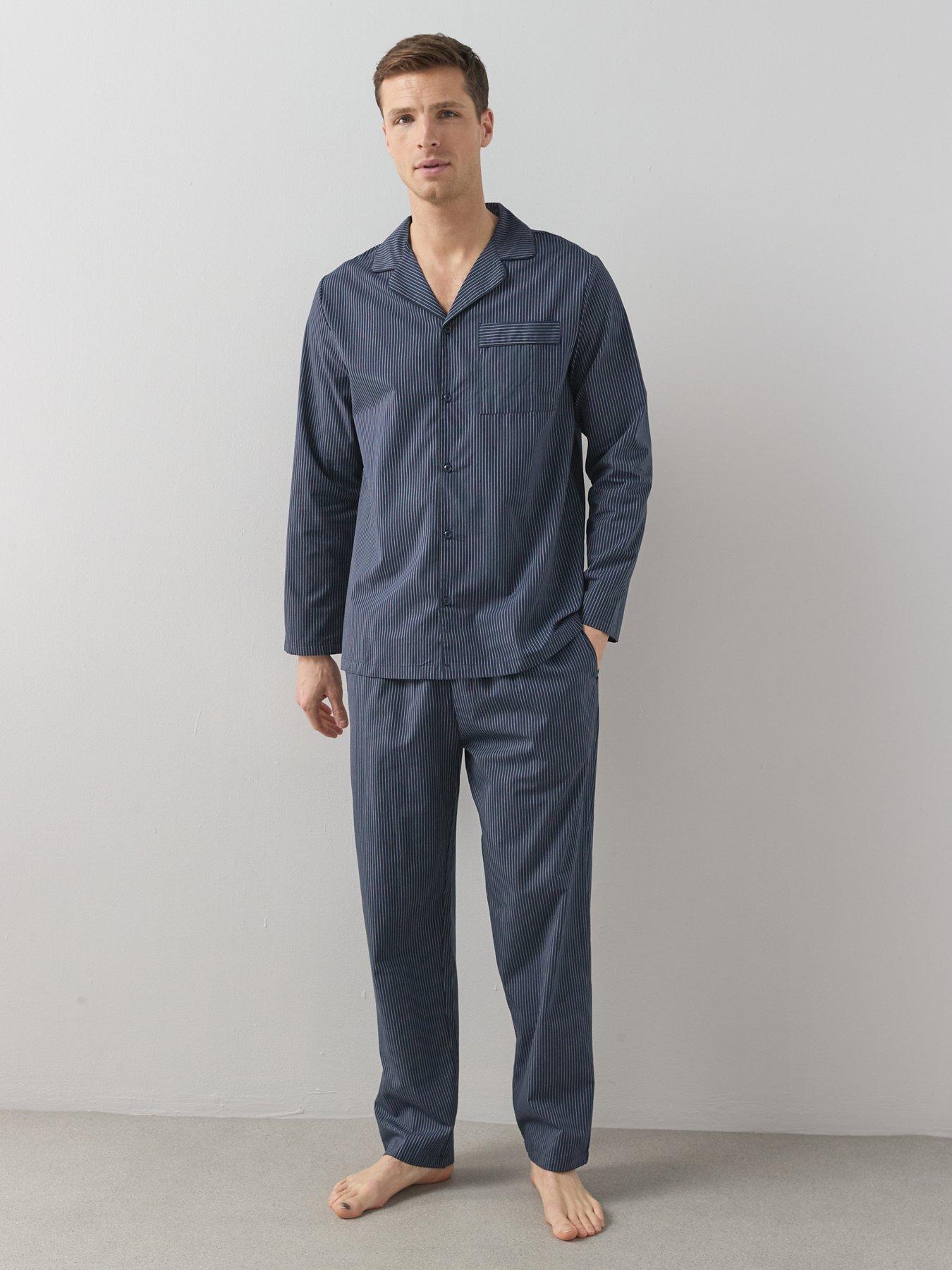 Image 1 of 7 of The Very Collection Pure Cotton Striped Revere Set - Navy