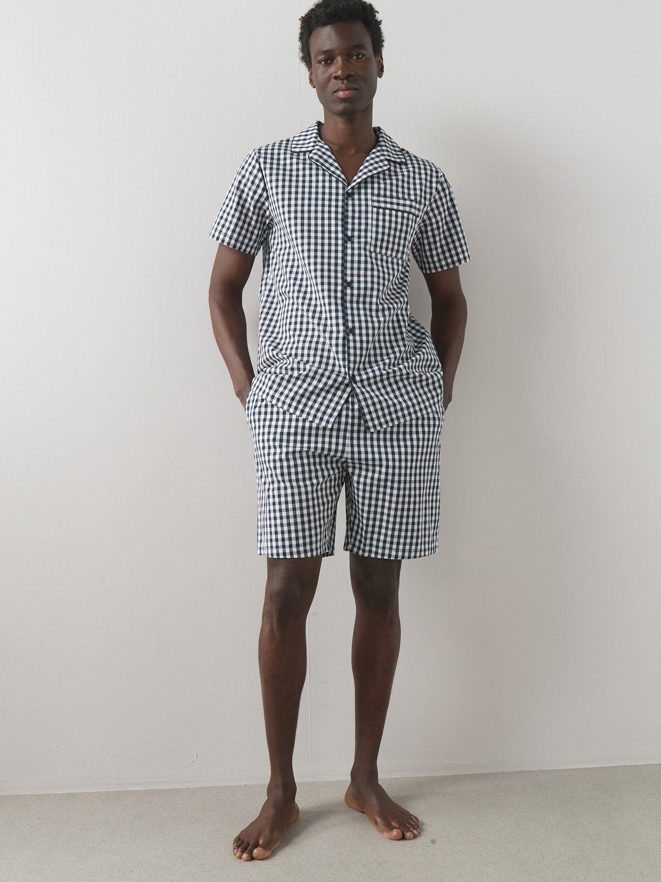 Image 1 of 7 of The Very Collection Pure Cotton Gingham Shirt And Short Pyjama Set - Blue