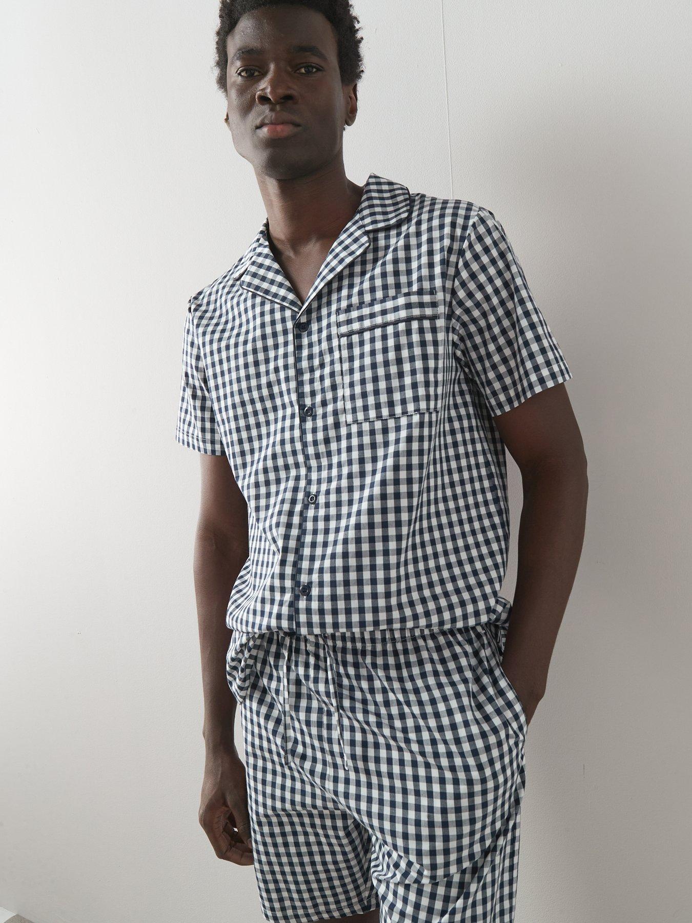 Image 3 of 7 of The Very Collection Pure Cotton Gingham Shirt And Short Pyjama Set - Blue