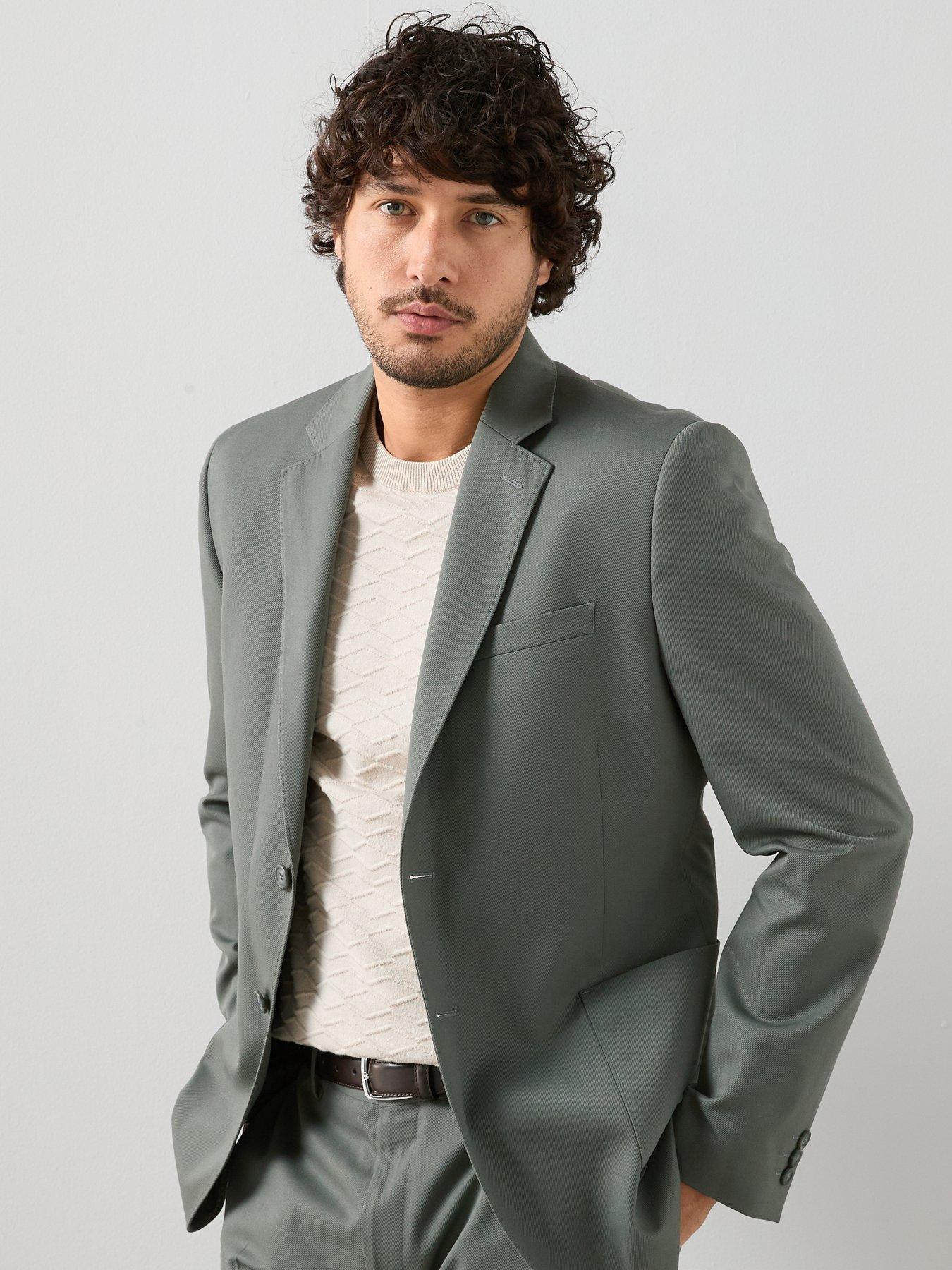 Image 1 of 7 of The Very Collection Regular Fit Textured Suit Jacket - Sage - Green