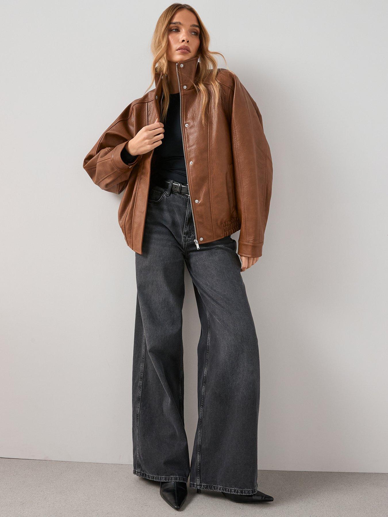 The Very Collection Faux Leather Bomber Jacket - Light Brown