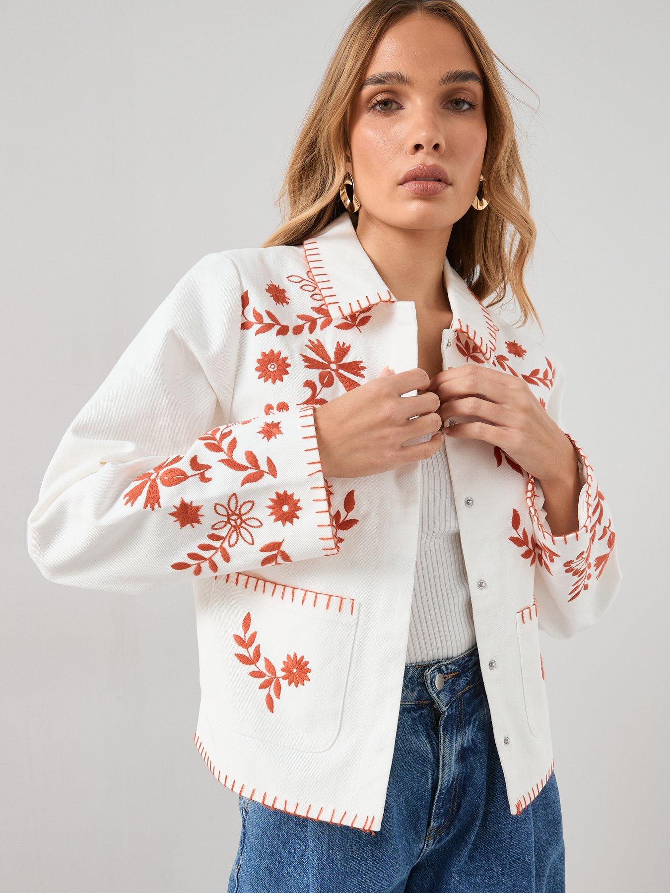 The Very Collection Contrast Embroidery Jacket - Cream
