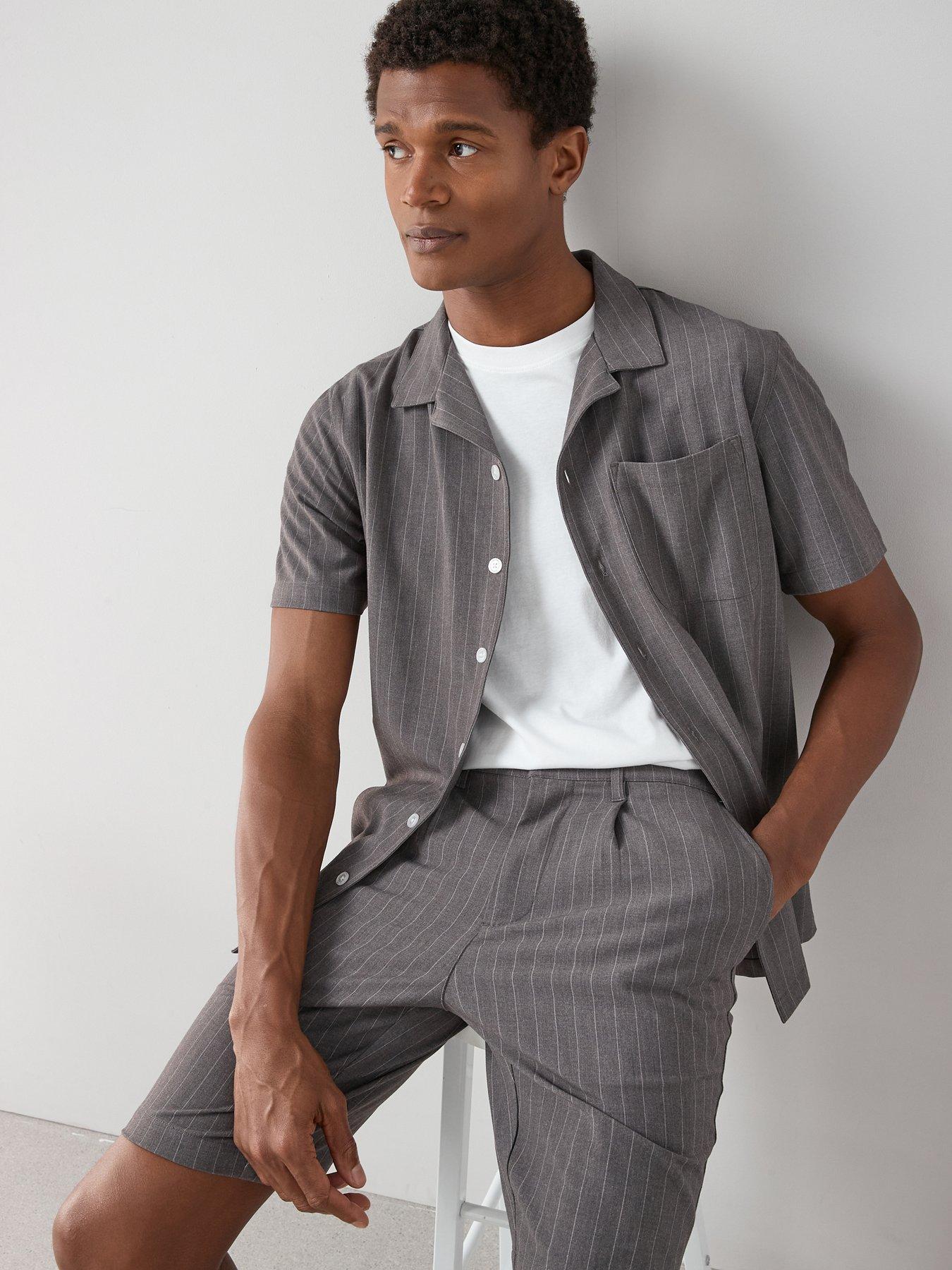 The Very Collection Short Sleeve Pinstripe Shirt - Grey