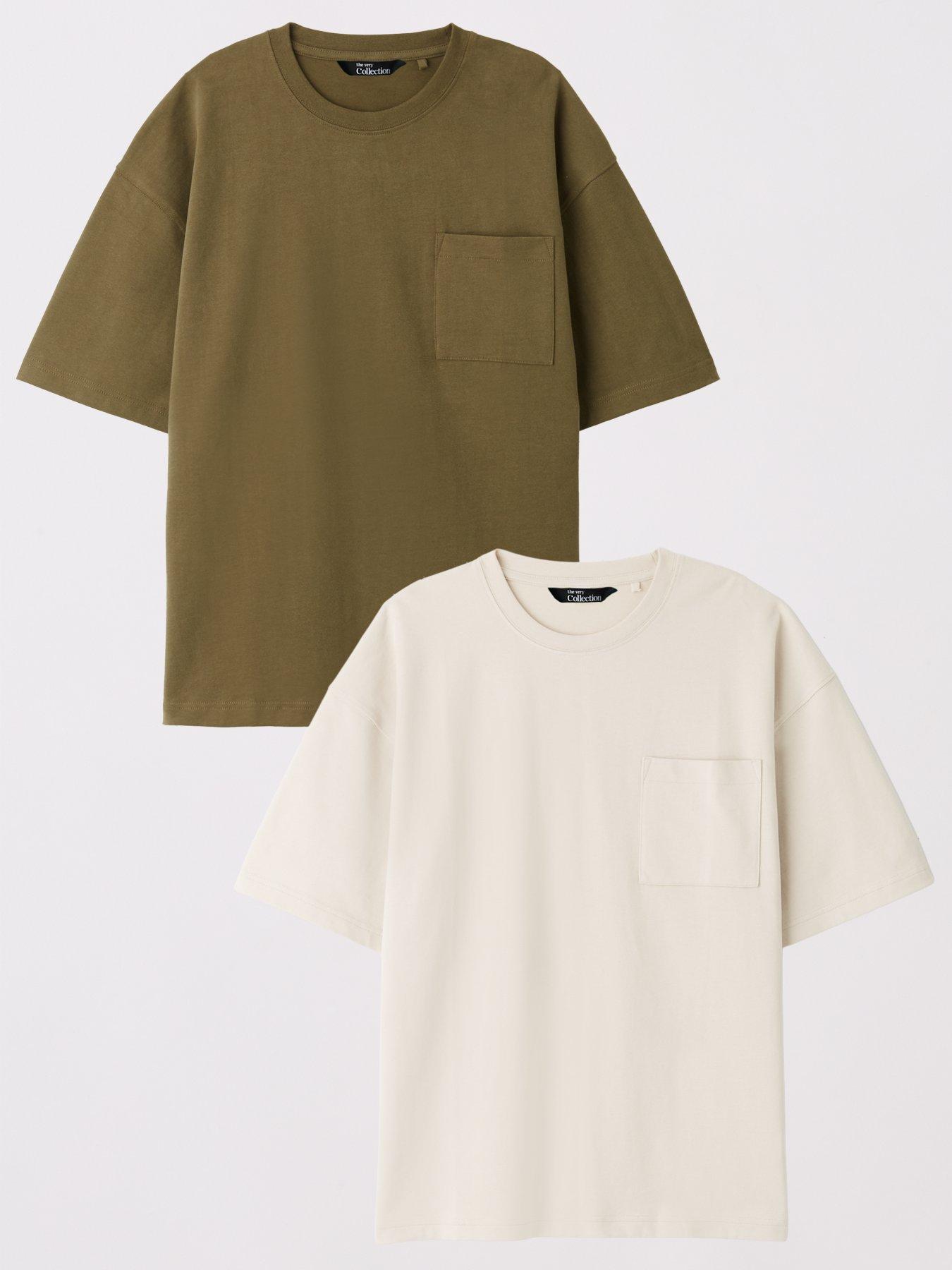 The Very Collection Pure Cotton 2 Pack Premium Relaxed Fit Pocket T-shirt - Beige/olive