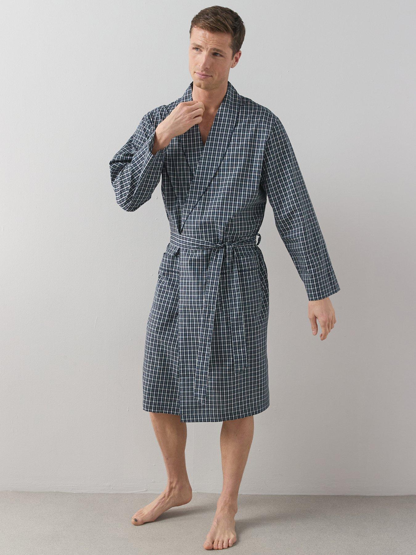 The Very Collection: Pure Cotton Checked Dressing Gown - Navy