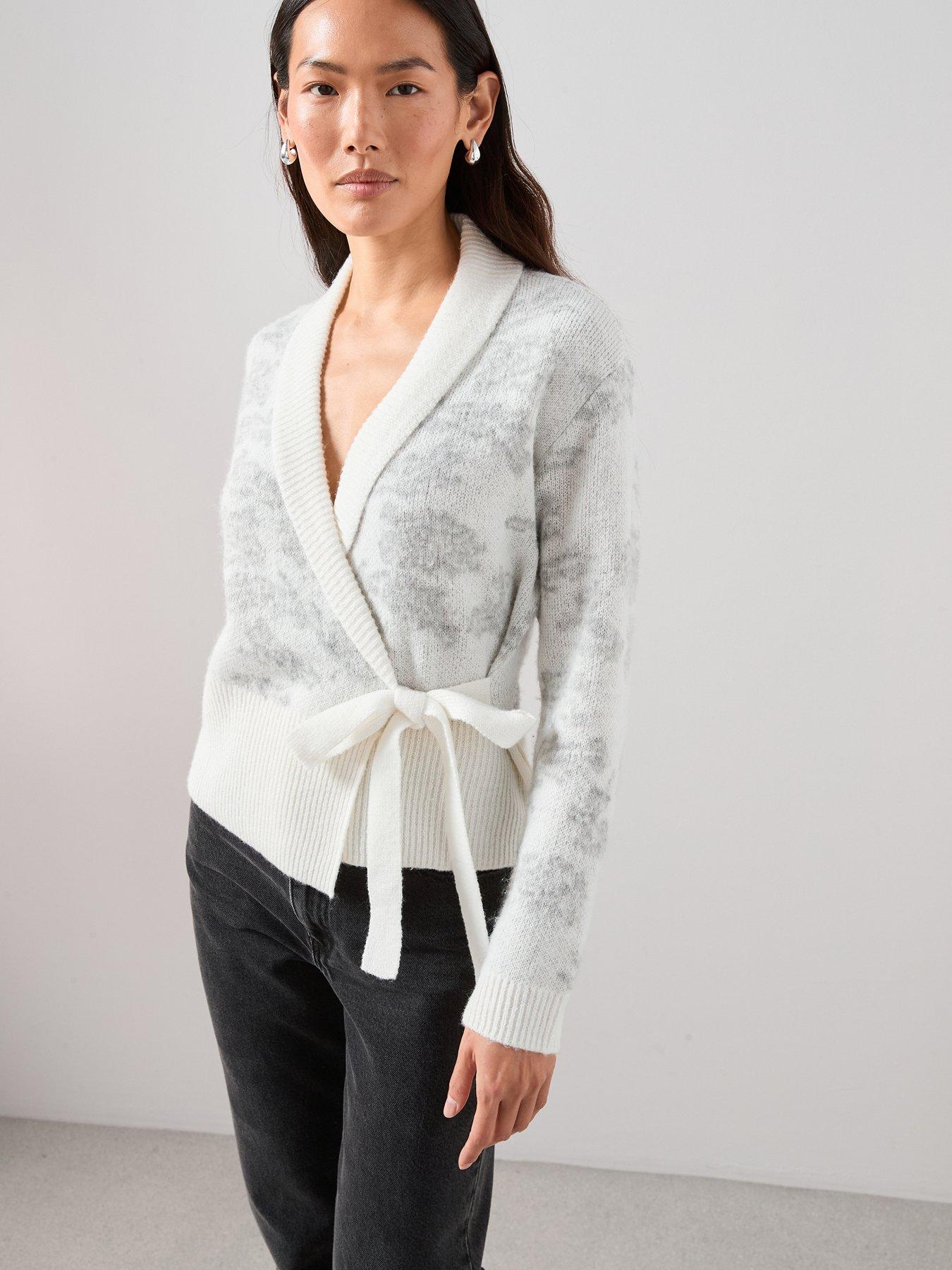 The Very Collection: Flower Jacquard Tie Wrap Cardigan With Wool - Multi