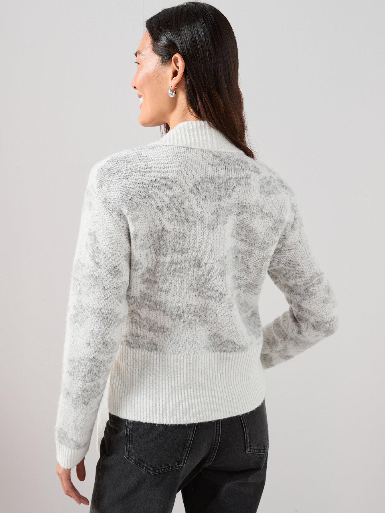 Image 2 of 7 of The Very Collection Flower Jacquard Tie Wrap Cardigan With Wool - Multi