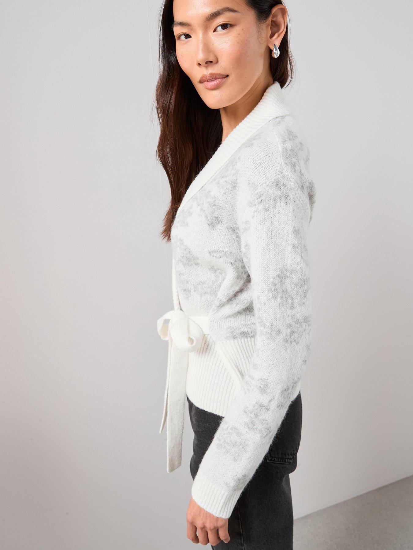 Image 5 of 7 of The Very Collection Flower Jacquard Tie Wrap Cardigan With Wool - Multi