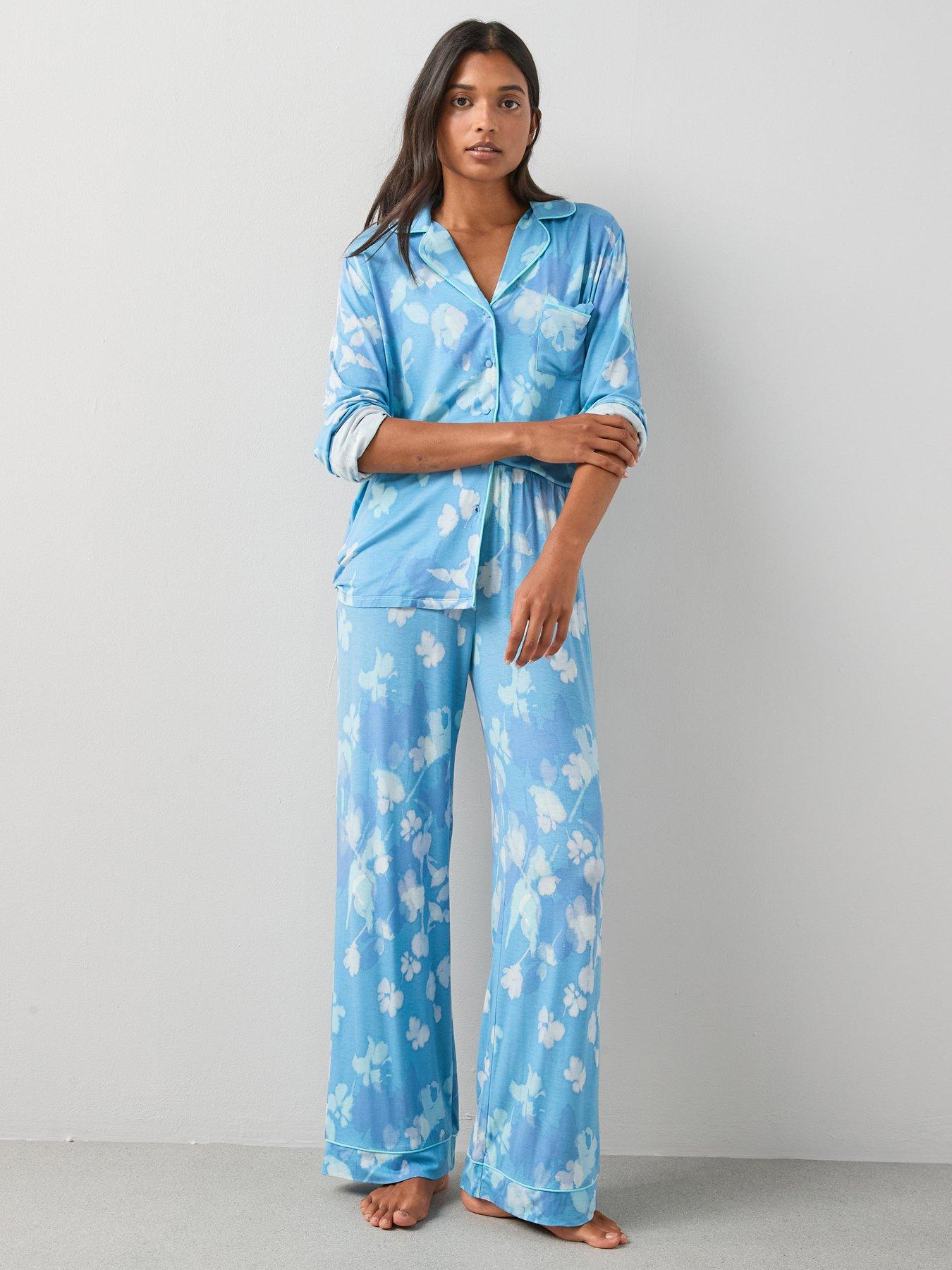 The Very Collection Floral Jersey Revere Pyjama Set - Blue
