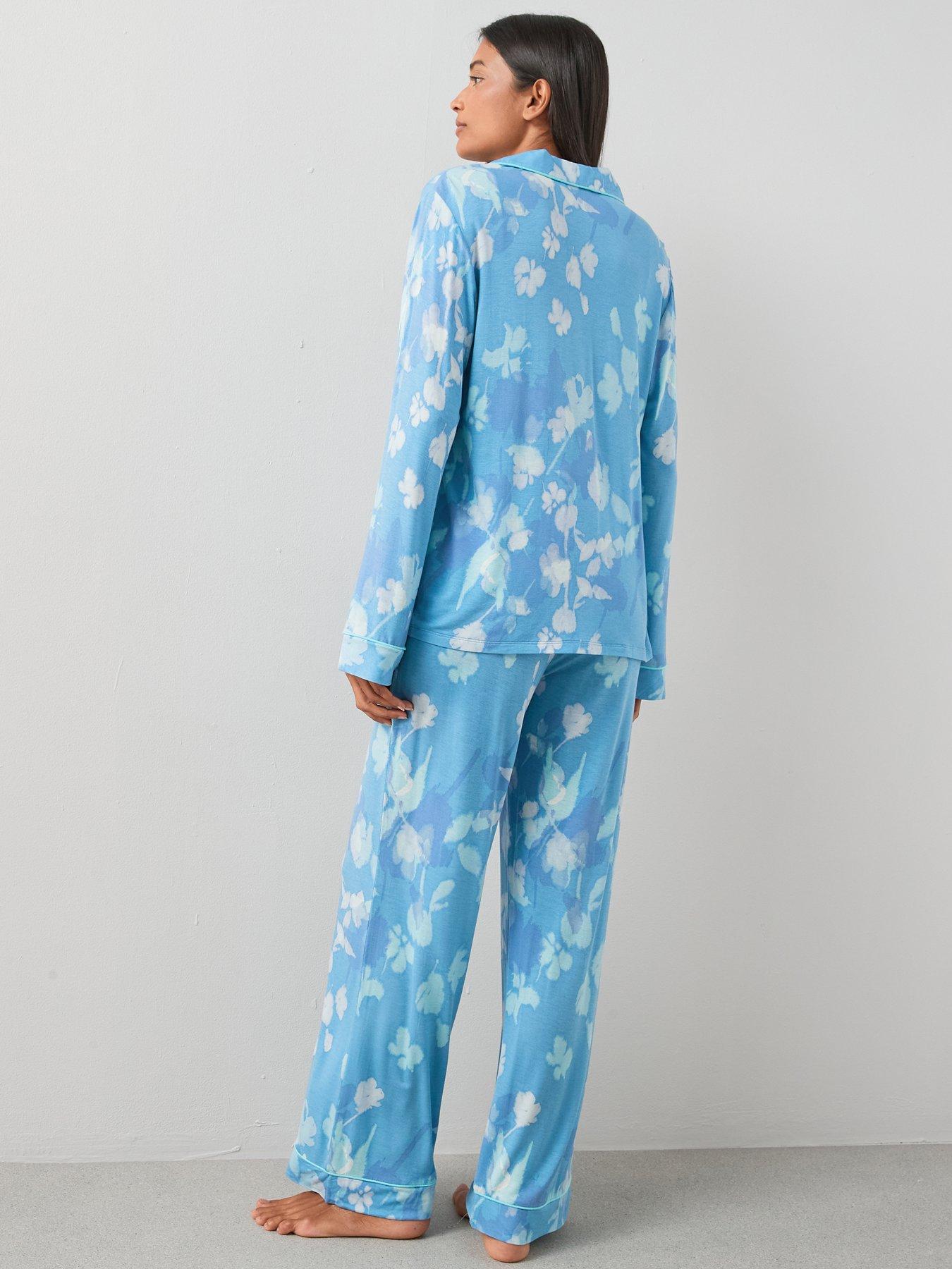The Very Collection Floral Jersey Revere Pyjama Set - Blue | Very