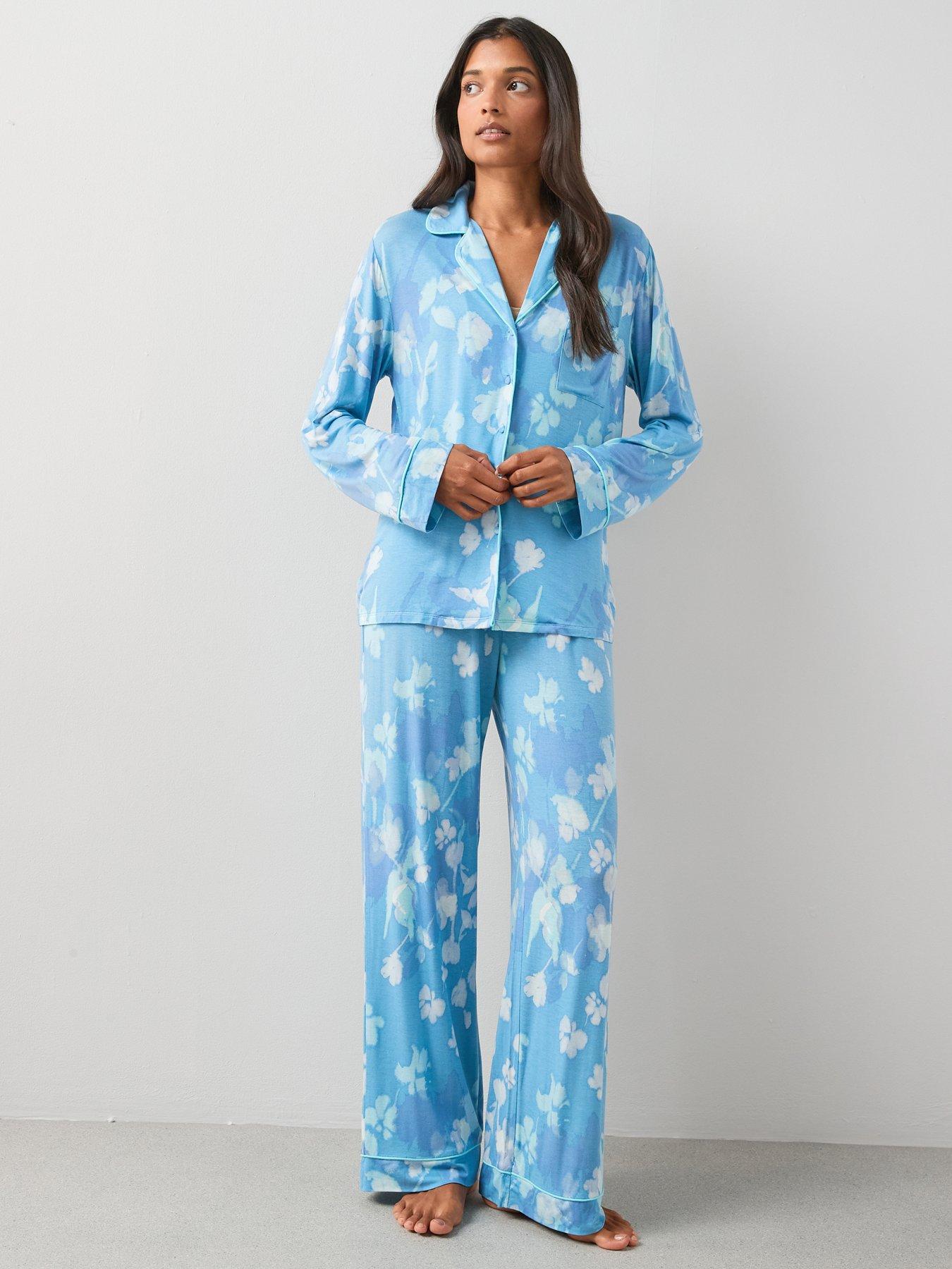 The Very Collection Floral Jersey Revere Pyjama Set - Blue | Very