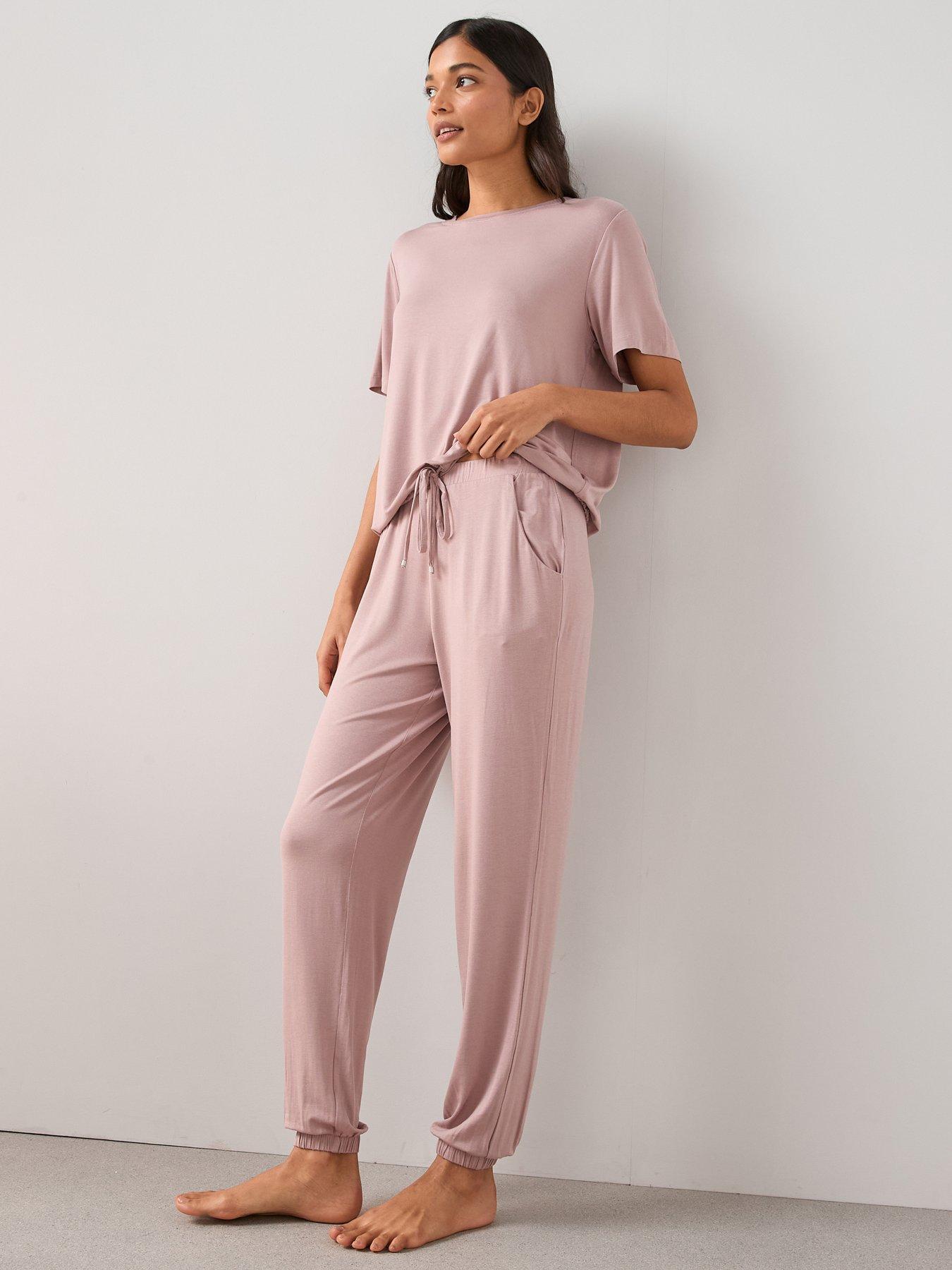 The Very Collection: Slouchy Tie Front Short Sleeve And Jogger Pyjama Set - Pink