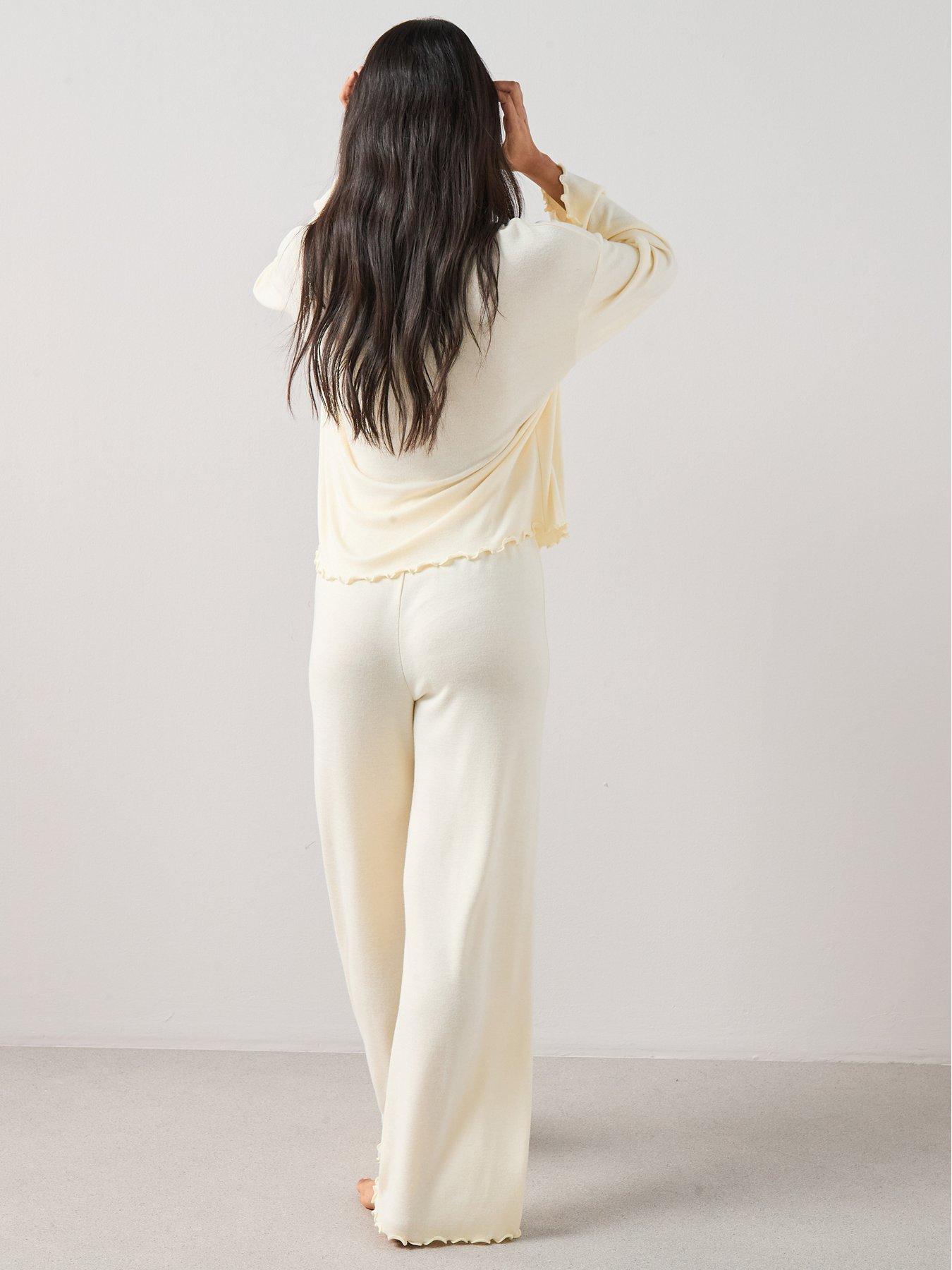 Image 2 of 6 of The Very Collection Long Sleeve Soft Touch Frill Hem Pyjama Set - Lemon